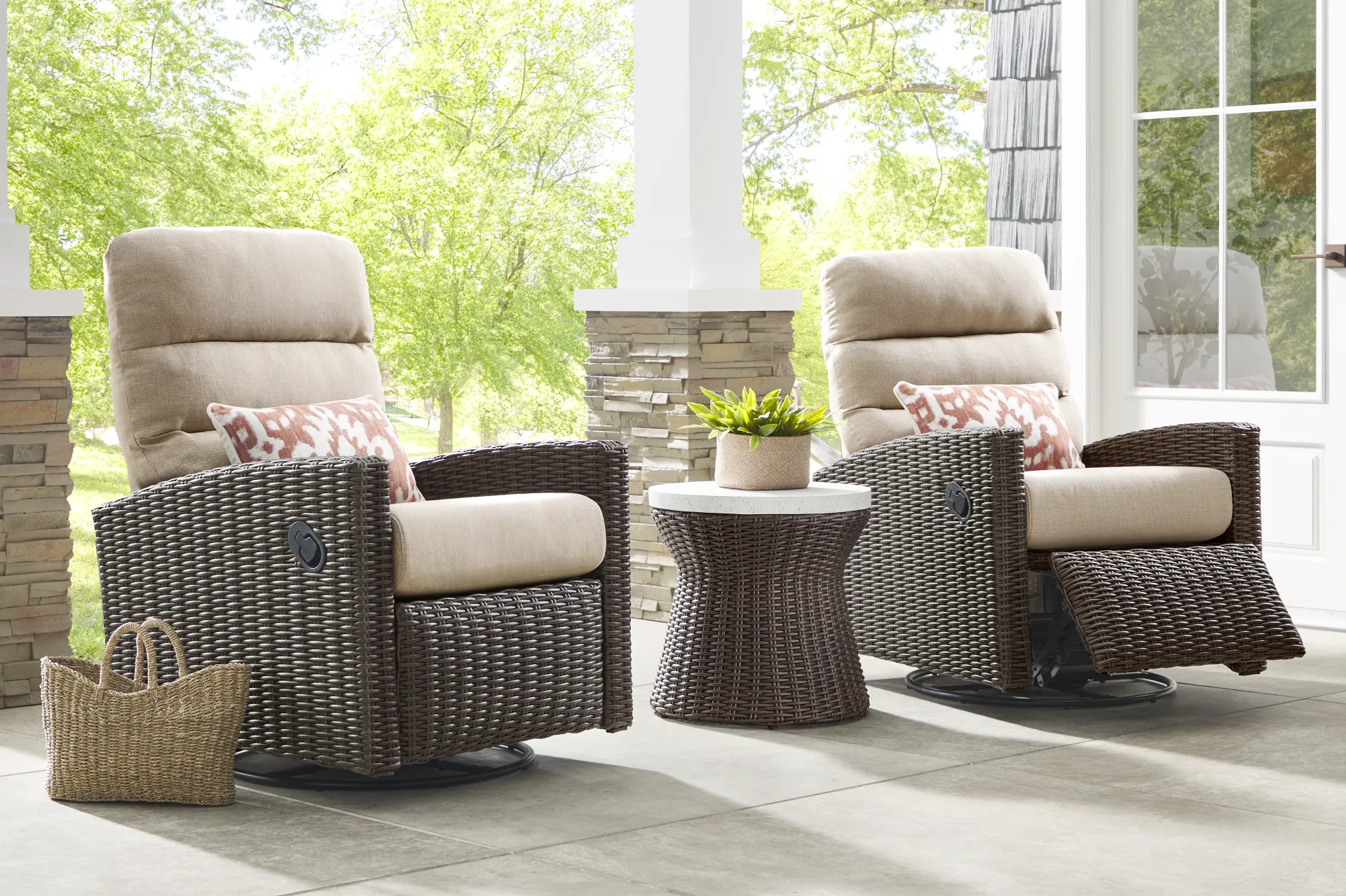 Ria Espresso Outdoor Glider Recliner with Beige Cushions, Set of 2 - Image 1