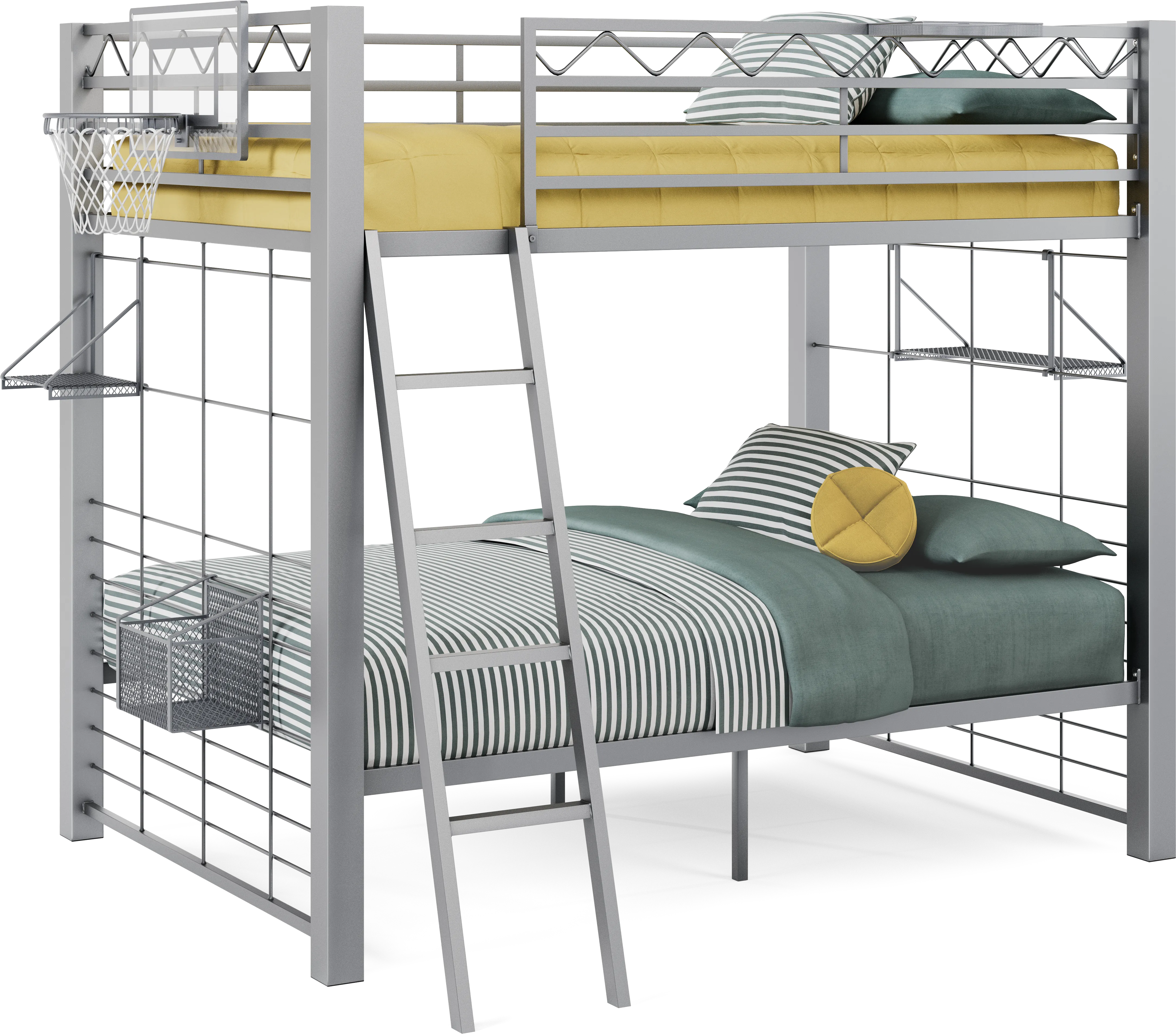 Build-a-Bunk Gray Full/Full Bunk Bed with Gray Accessories and Basketball Hoop - Thumbnail - Image 1