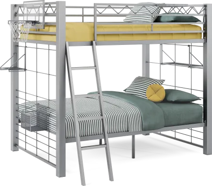 Build-a-Bunk Gray Full/Full Bunk Bed with Gray Accessories and Basketball Hoop