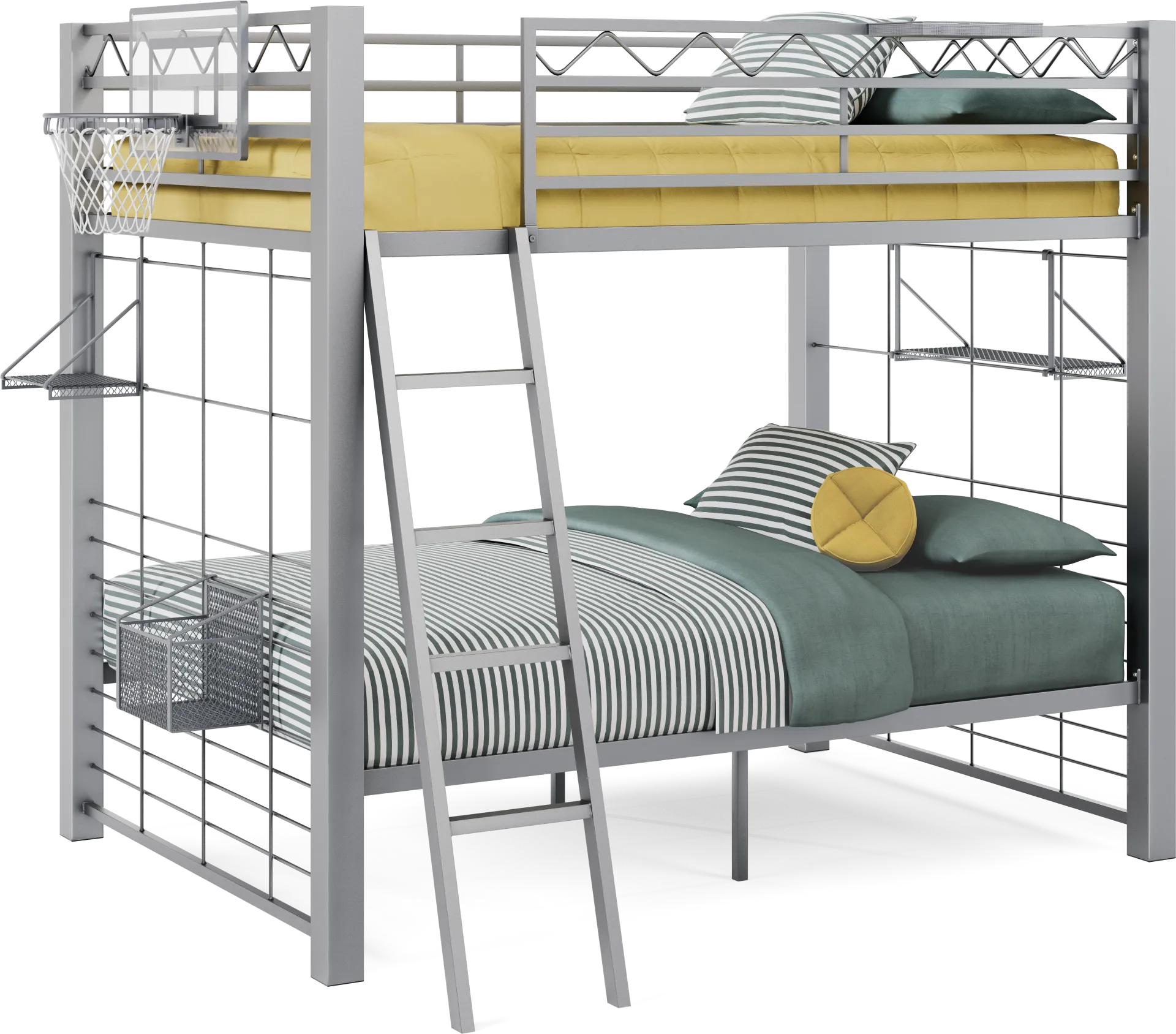 Build-a-Bunk Gray Full/Full Bunk Bed with Gray Accessories and Basketball Hoop - Image 1