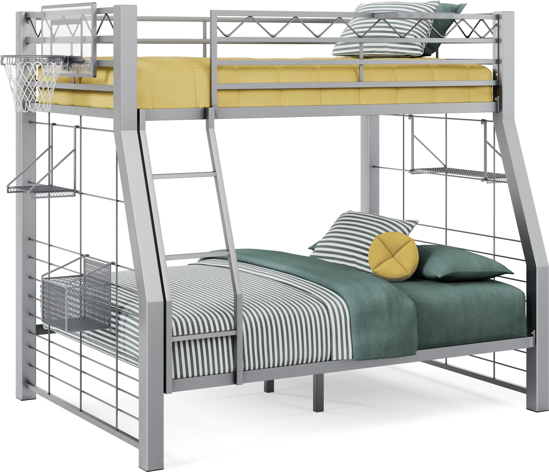 Build-A-Bunk Gray Twin/Full Bunk Bed with Gray Accessories and Basketball Hoop - Image 1