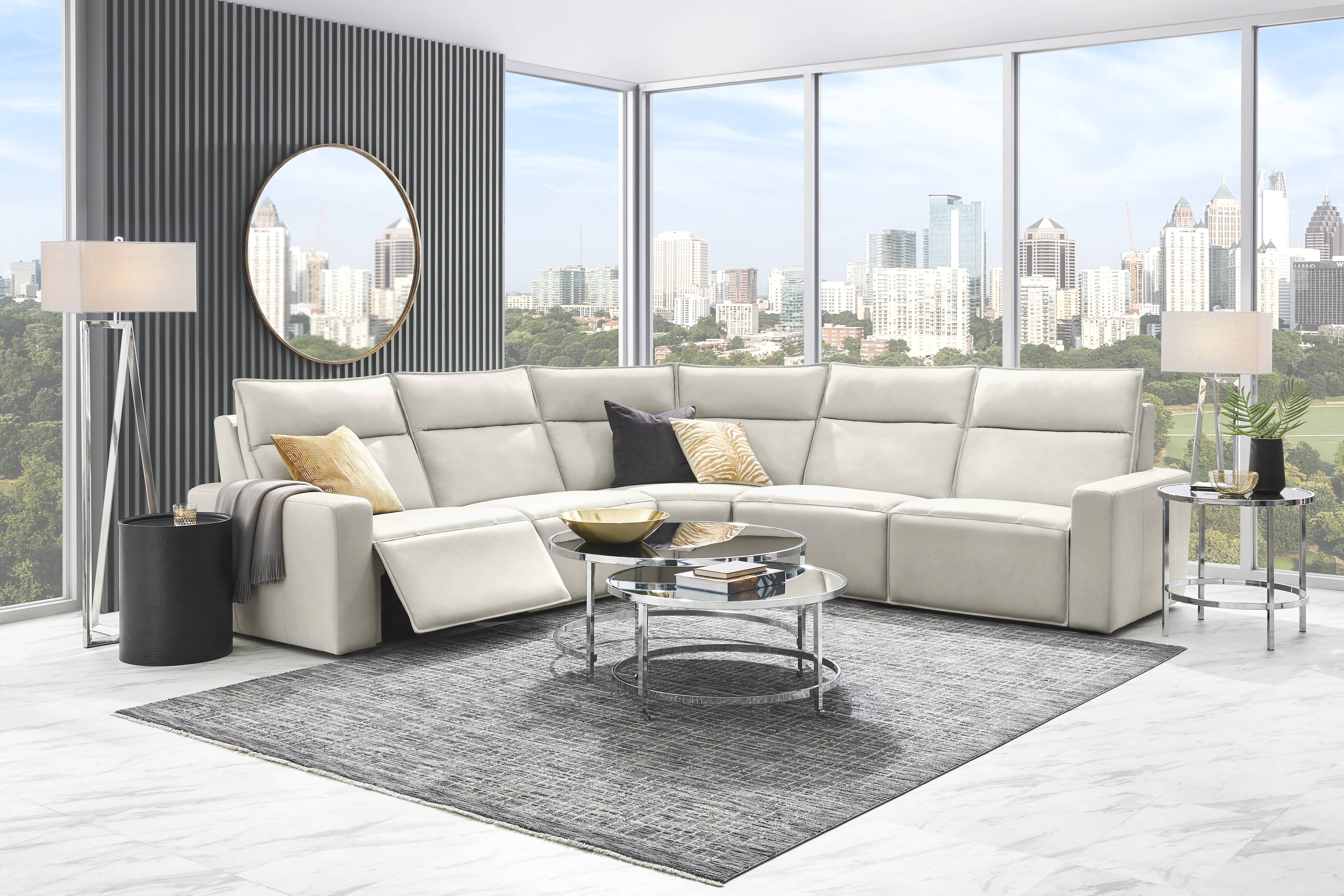 Light Gray Leather 5 Pc Dual Power Reclining ModularTwo