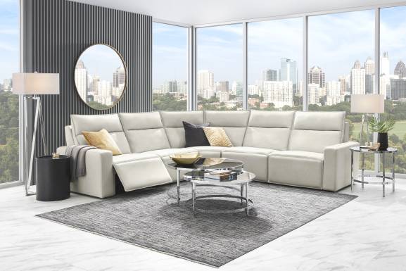 Light Gray Leather 5 Pc Dual Power Reclining ModularTwo