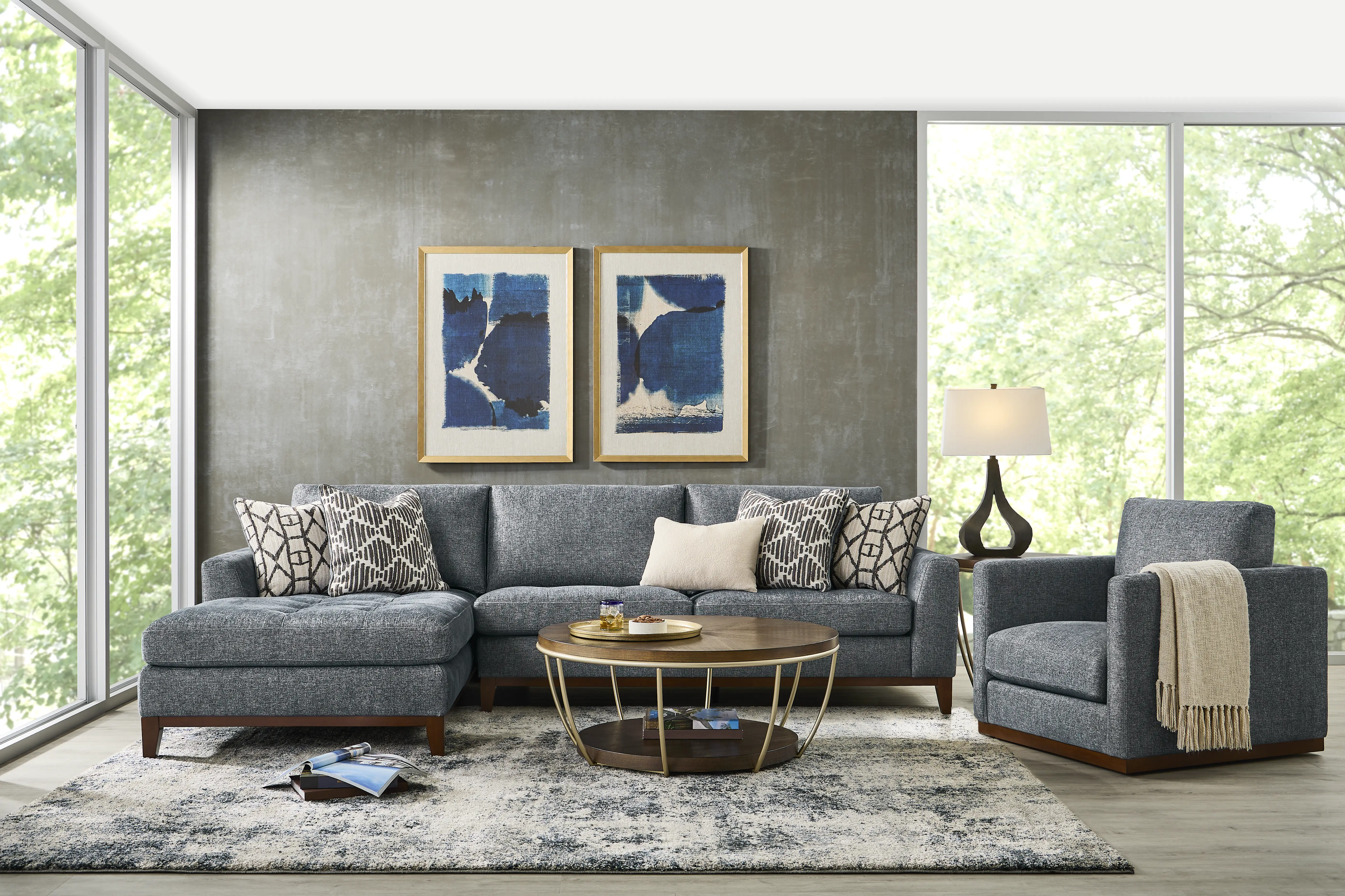 Bellehurst Blue 5 Pc Sectional Living Room - Thumbnail - Image 6