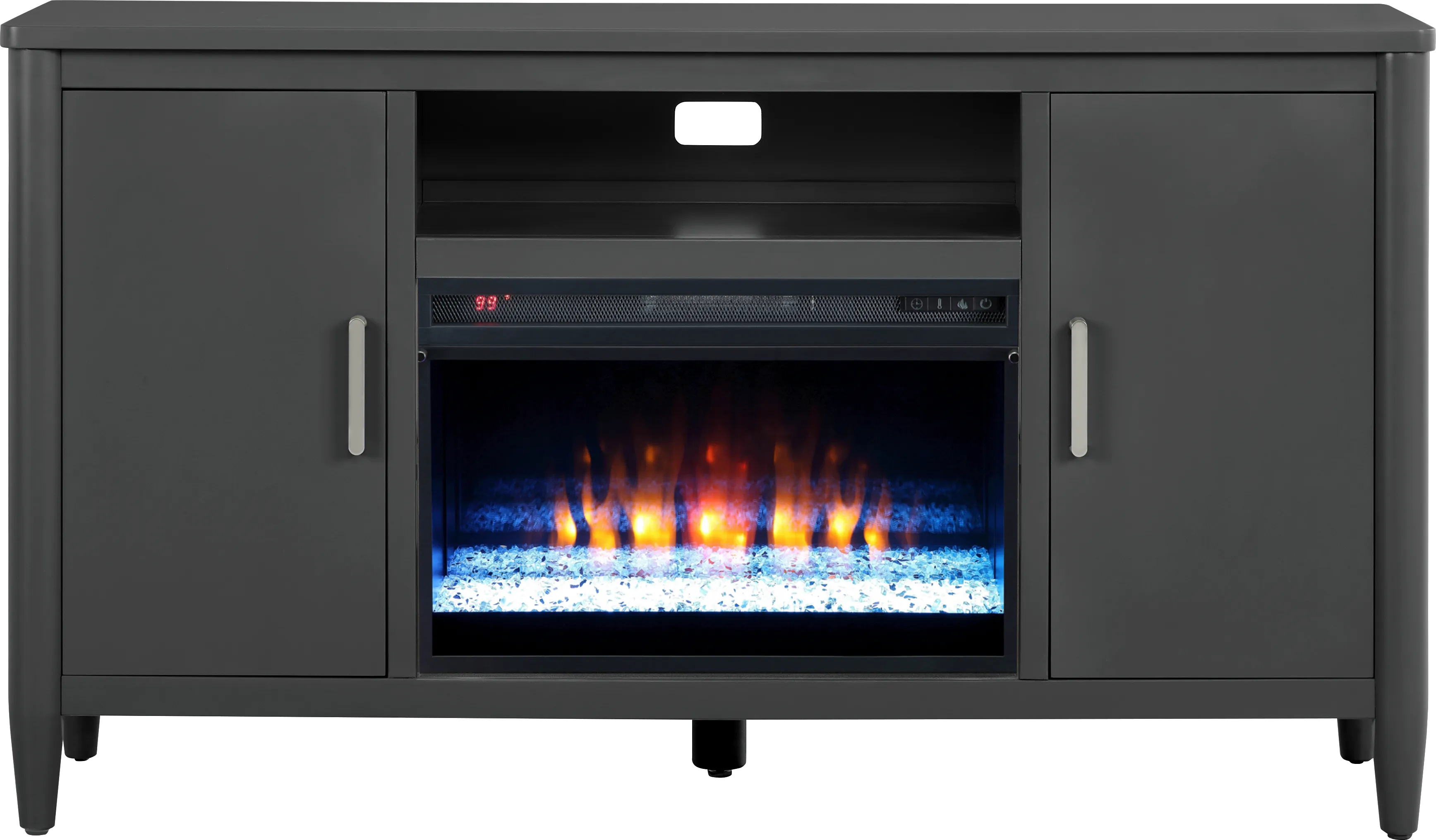 Modern Villa Iron Ore 62 in. Console with Electric Fireplace - Thumbnail - Image 1