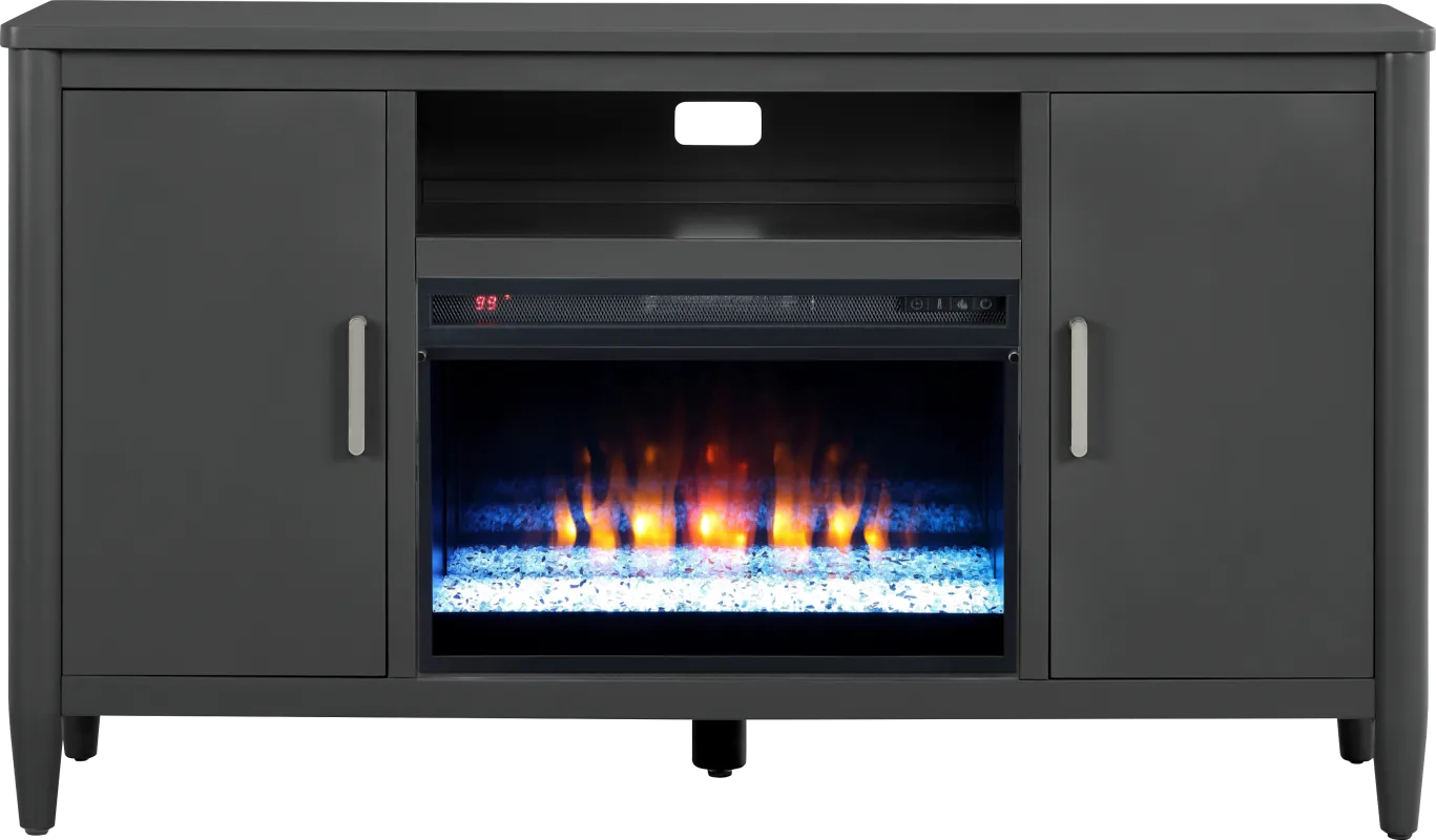 Modern Villa Iron Ore 62 in. Console with Electric Fireplace