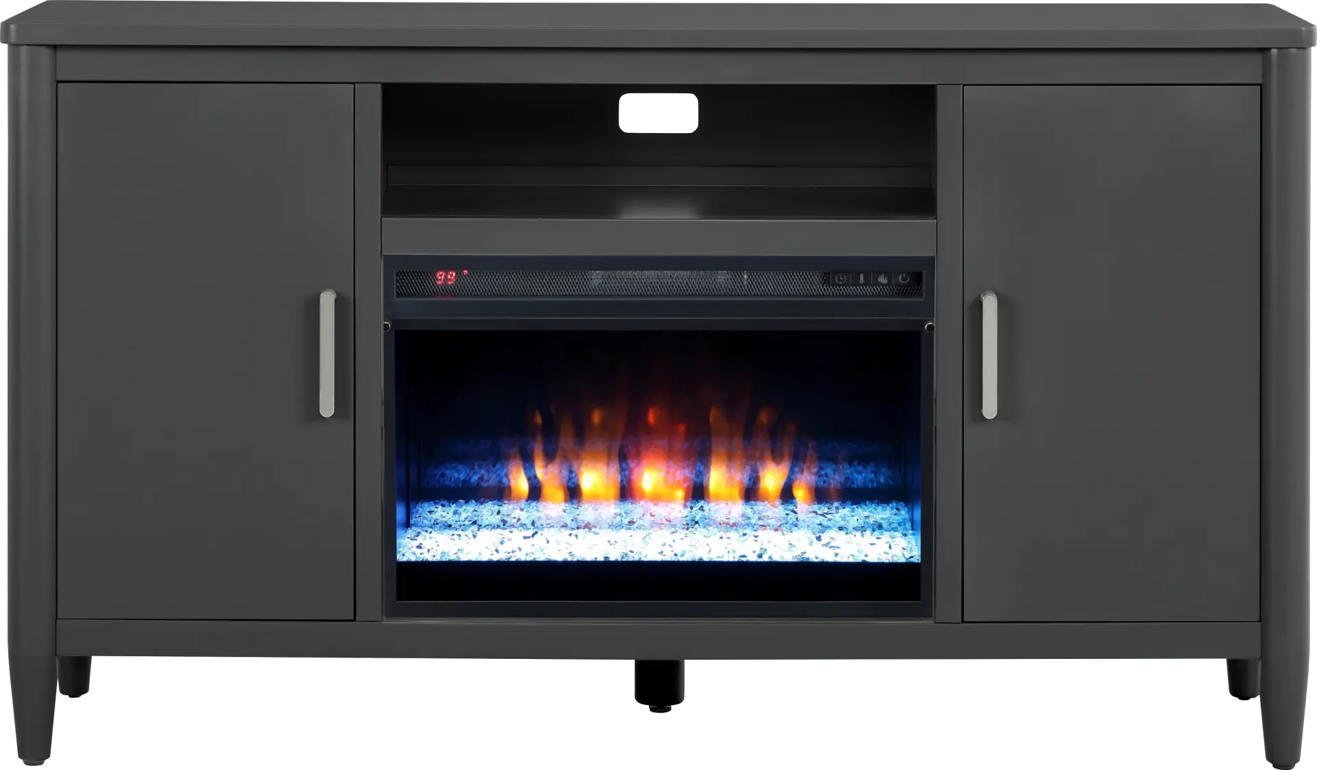 Modern Villa Iron Ore 62 in. Console with Electric Fireplace