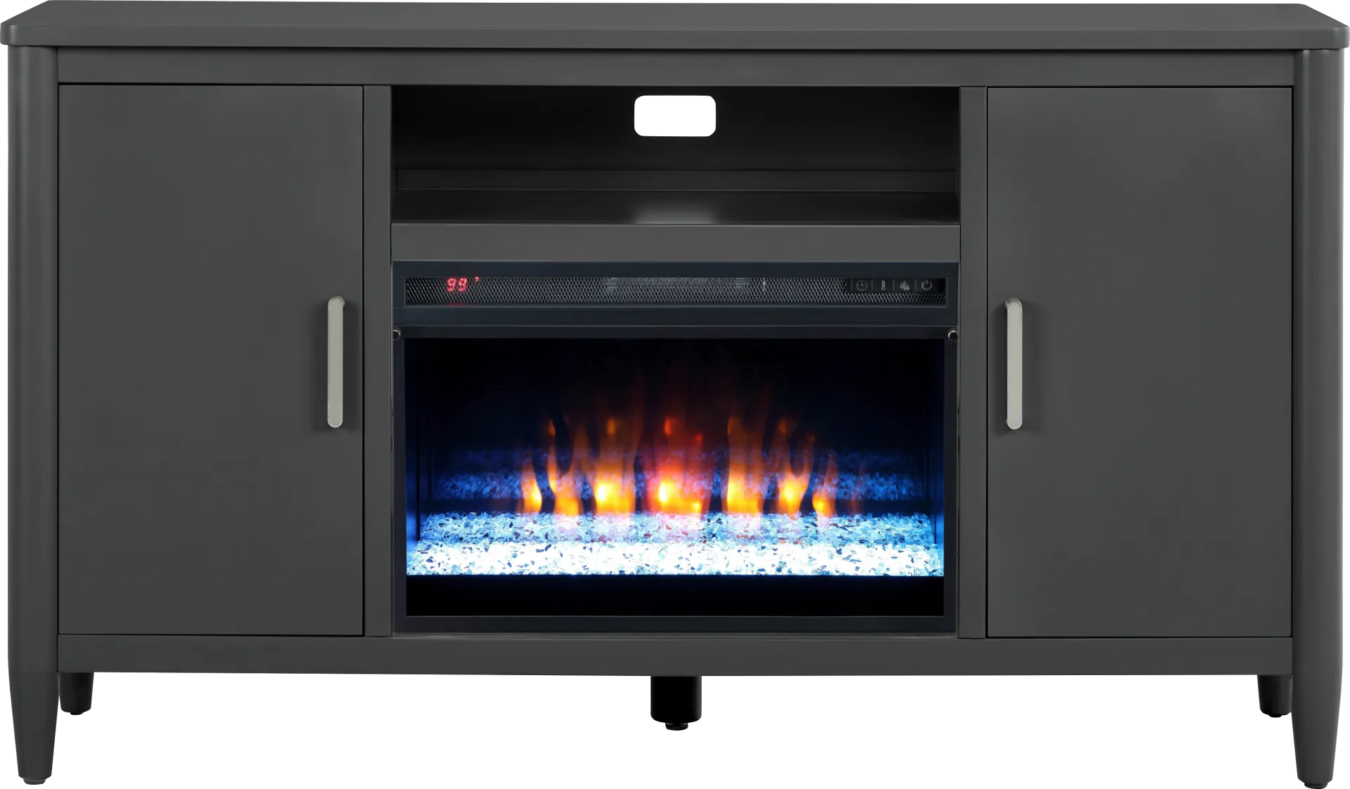 Modern Villa Iron Ore 62 in. Console with Electric Fireplace - Image 1