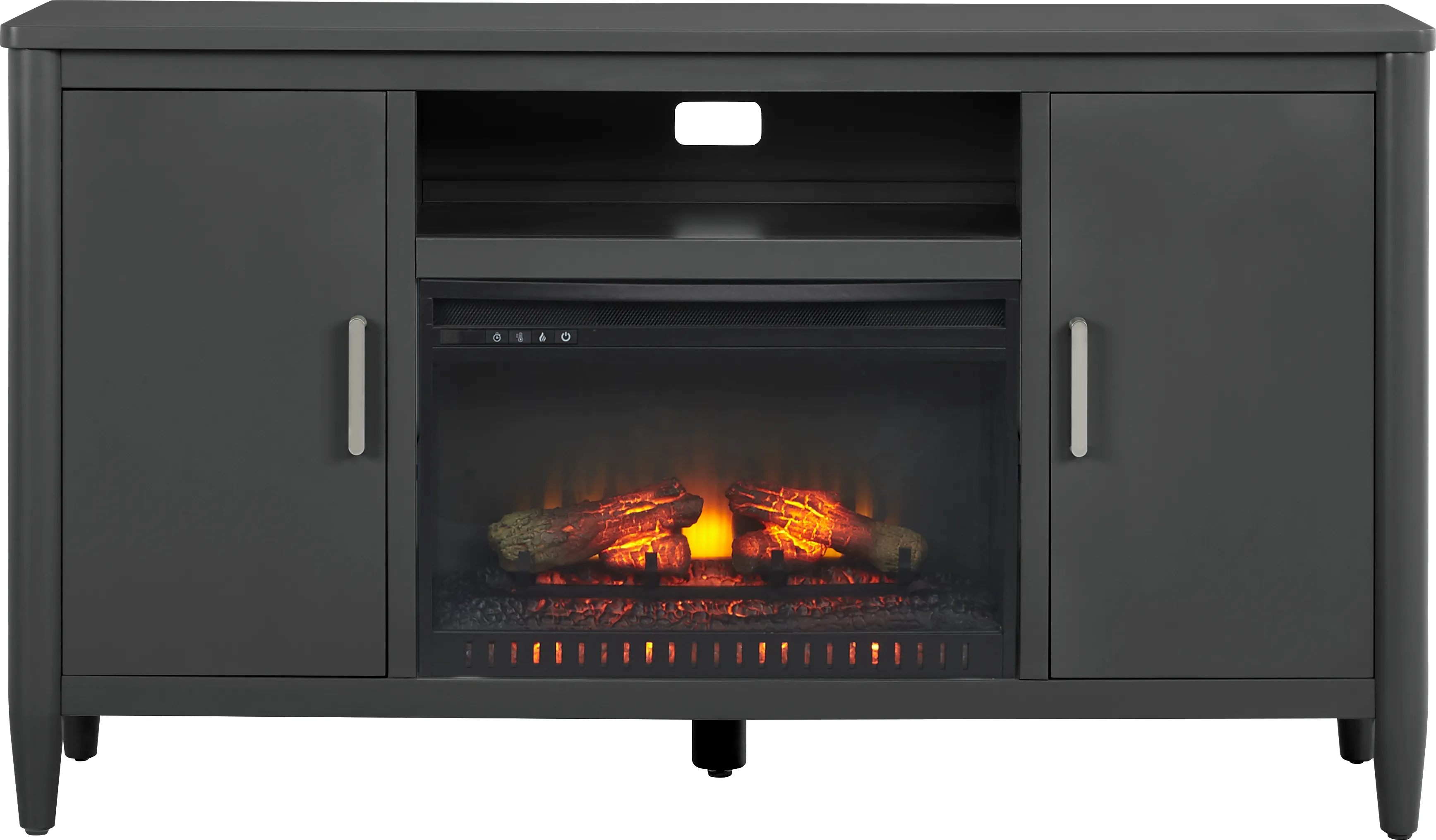 Modern Villa Iron Ore 62 in. Console with Electric Log Fireplace - Thumbnail - Image 1