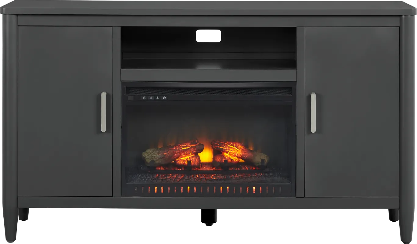 Modern Villa Iron Ore 62 in. Console with Electric Log Fireplace