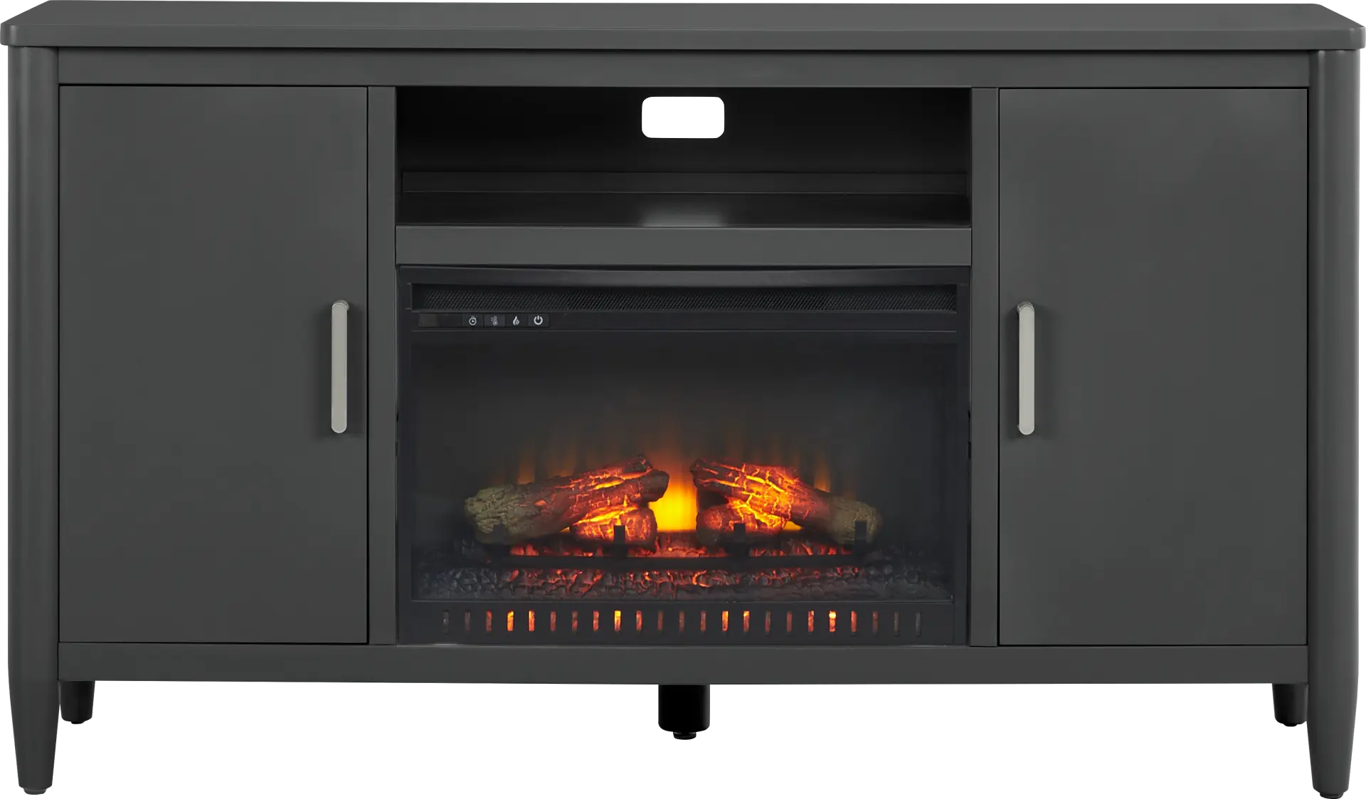 Modern Villa Iron Ore 62 in. Console with Electric Log Fireplace