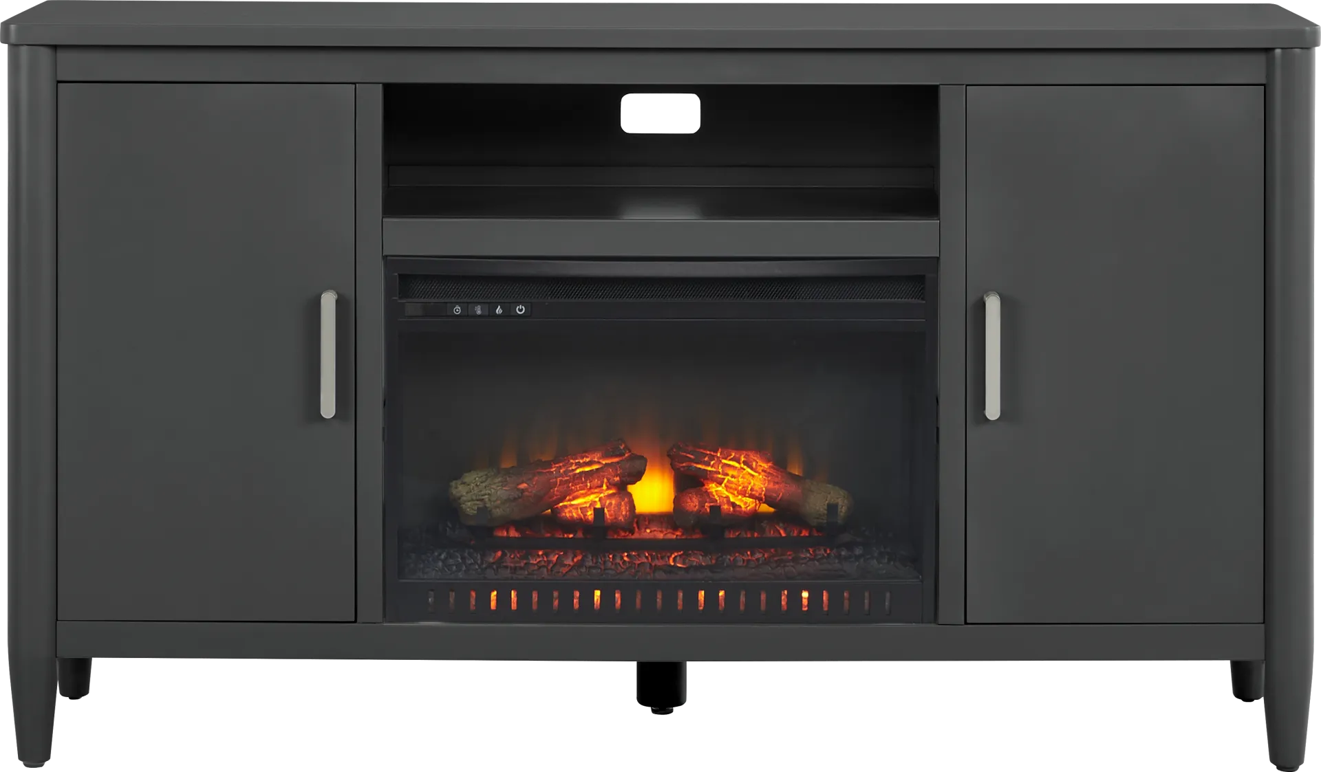 Modern Villa Iron Ore 62 in. Console with Electric Log Fireplace - Image 1