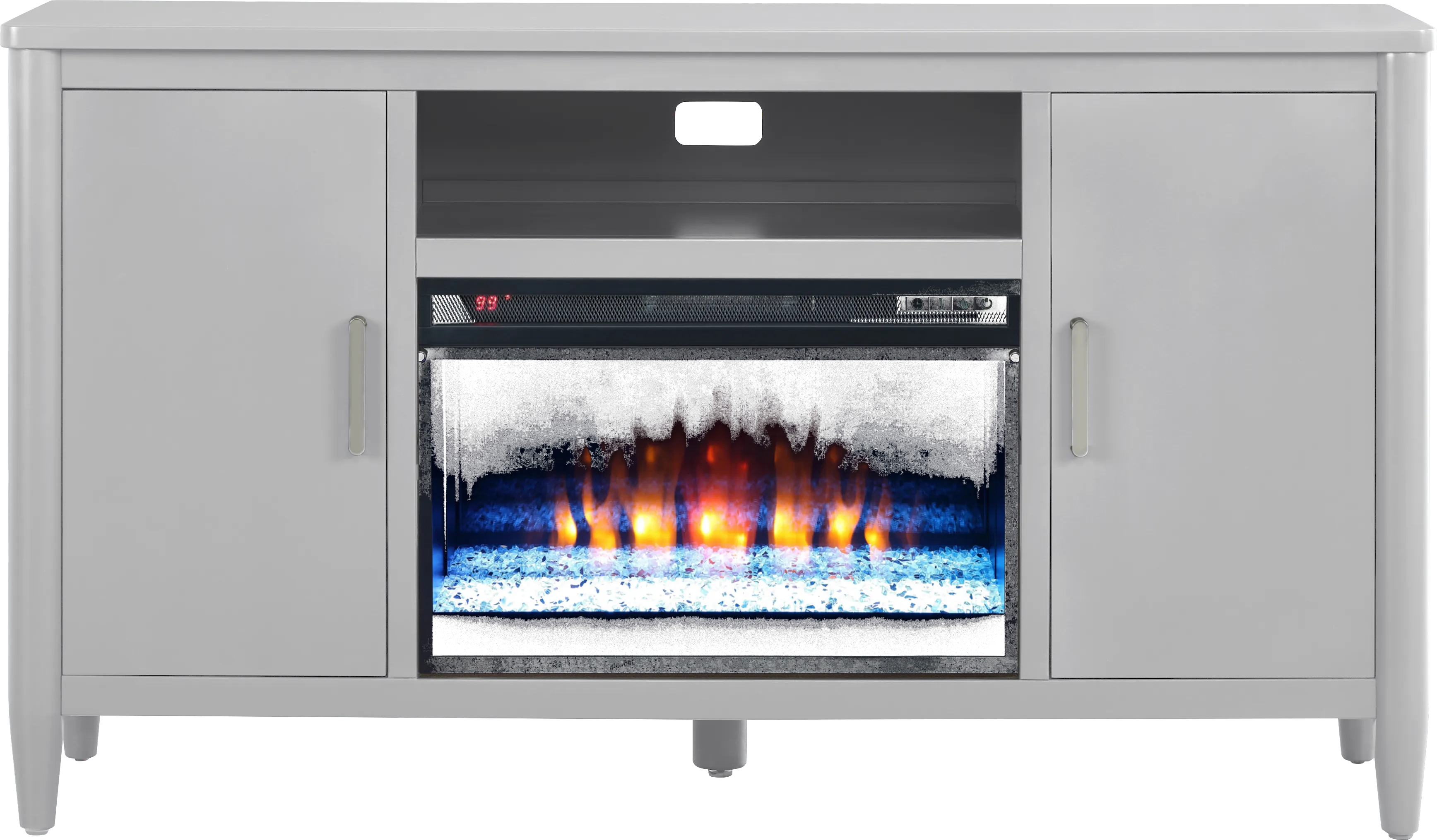 Modern Villa Light Gray 62 in. Console with Electric Fireplace - Thumbnail - Image 1