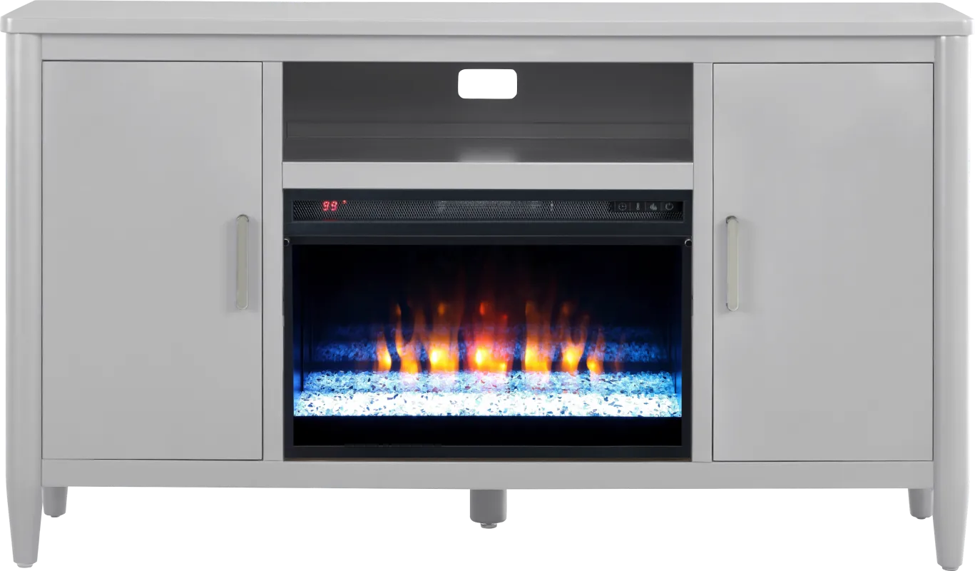 Modern Villa Light Gray 62 in. Console with Electric Fireplace