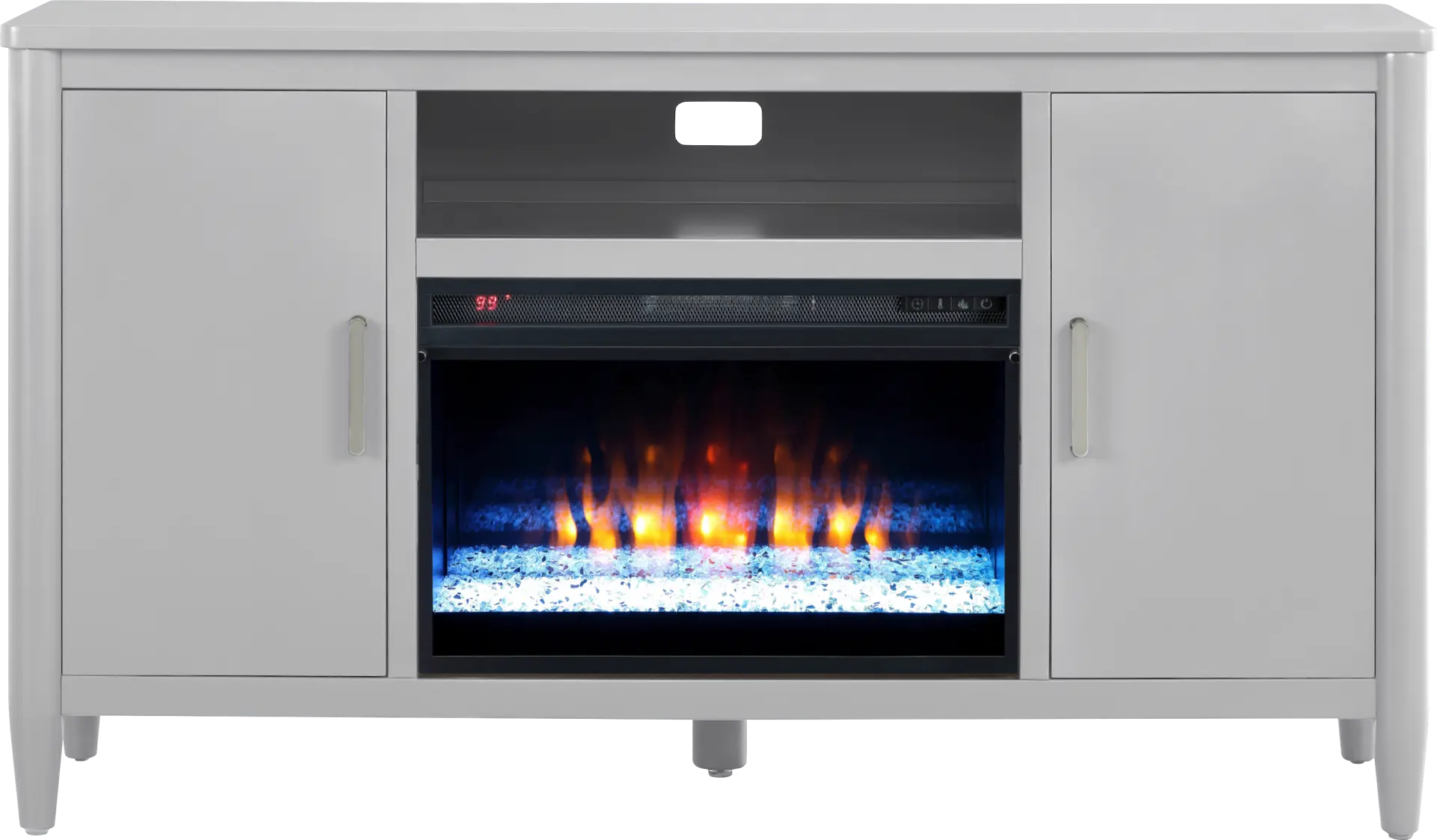 Modern Villa Light Gray 62 in. Console with Electric Fireplace