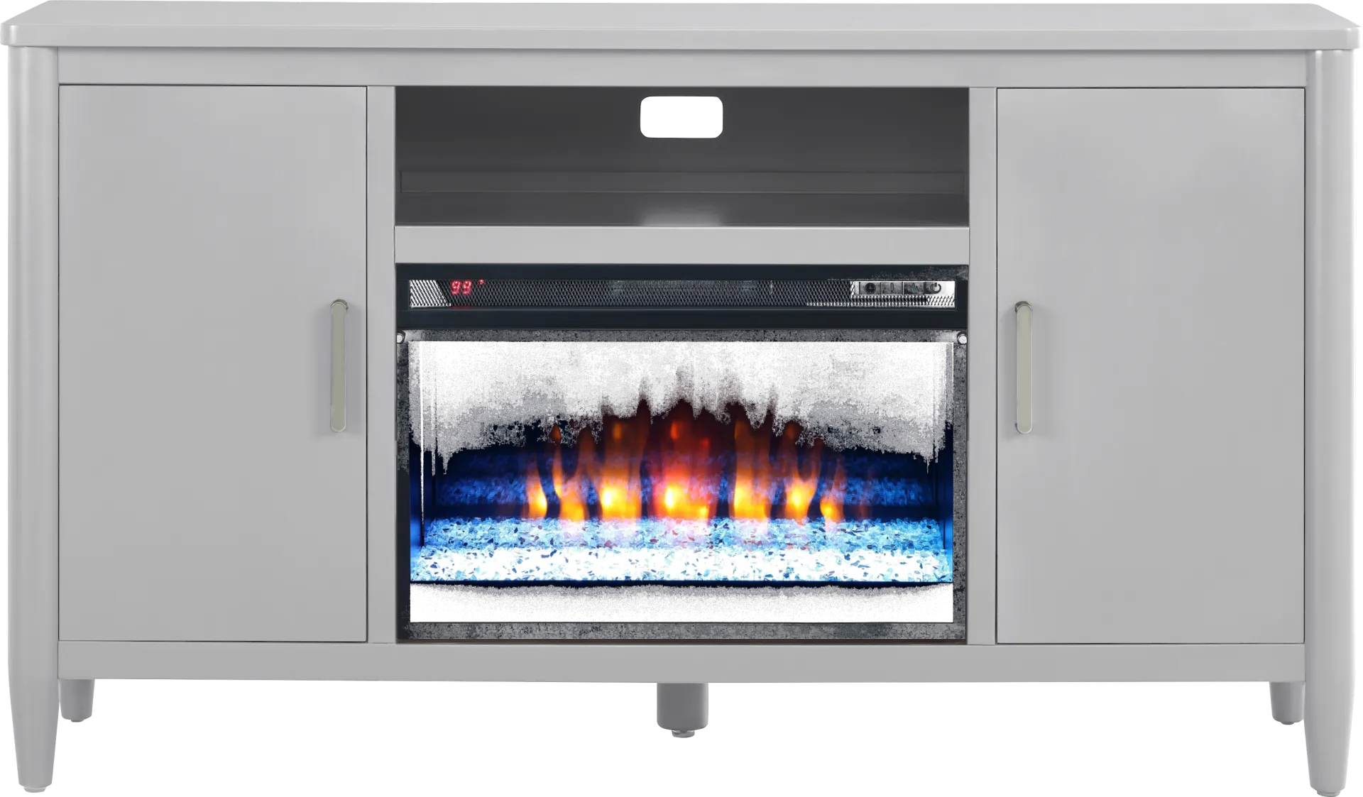 Modern Villa Light Gray 62 in. Console with Electric Fireplace - Image 1