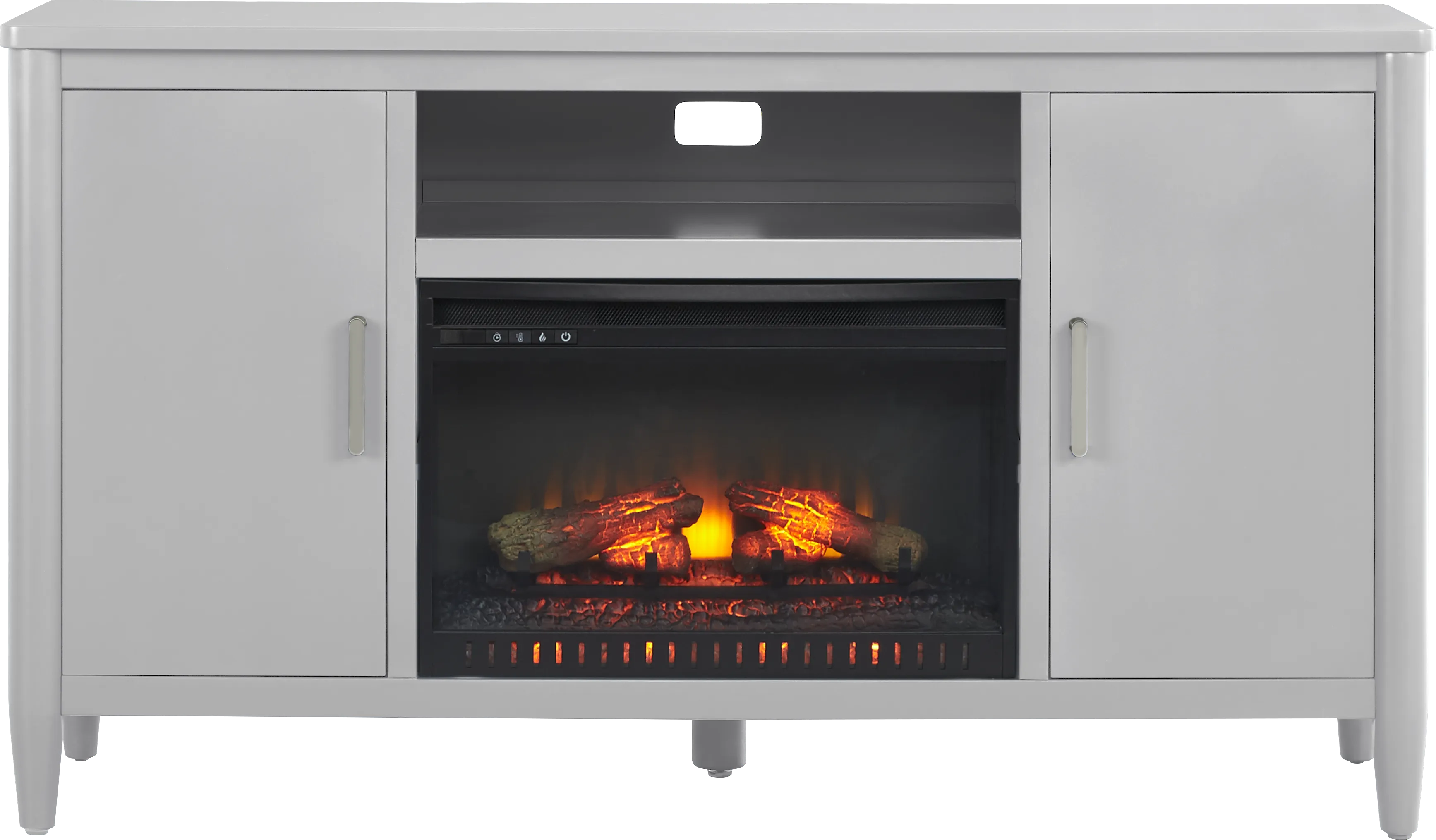 Modern Villa Light Gray 62 in. Console with Electric Log Fireplace - Thumbnail - Image 1