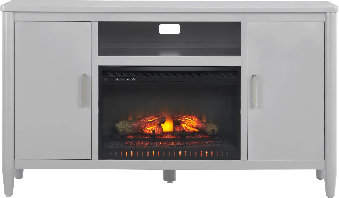 Modern Villa Light Gray 62 in. Console with Electric Log Fireplace