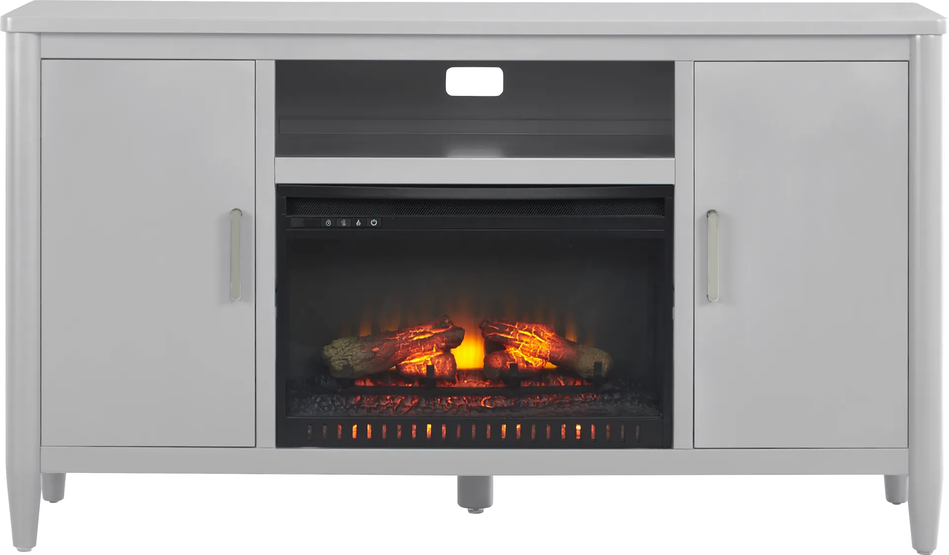 Modern Villa Light Gray 62 in. Console with Electric Log Fireplace - Image 1