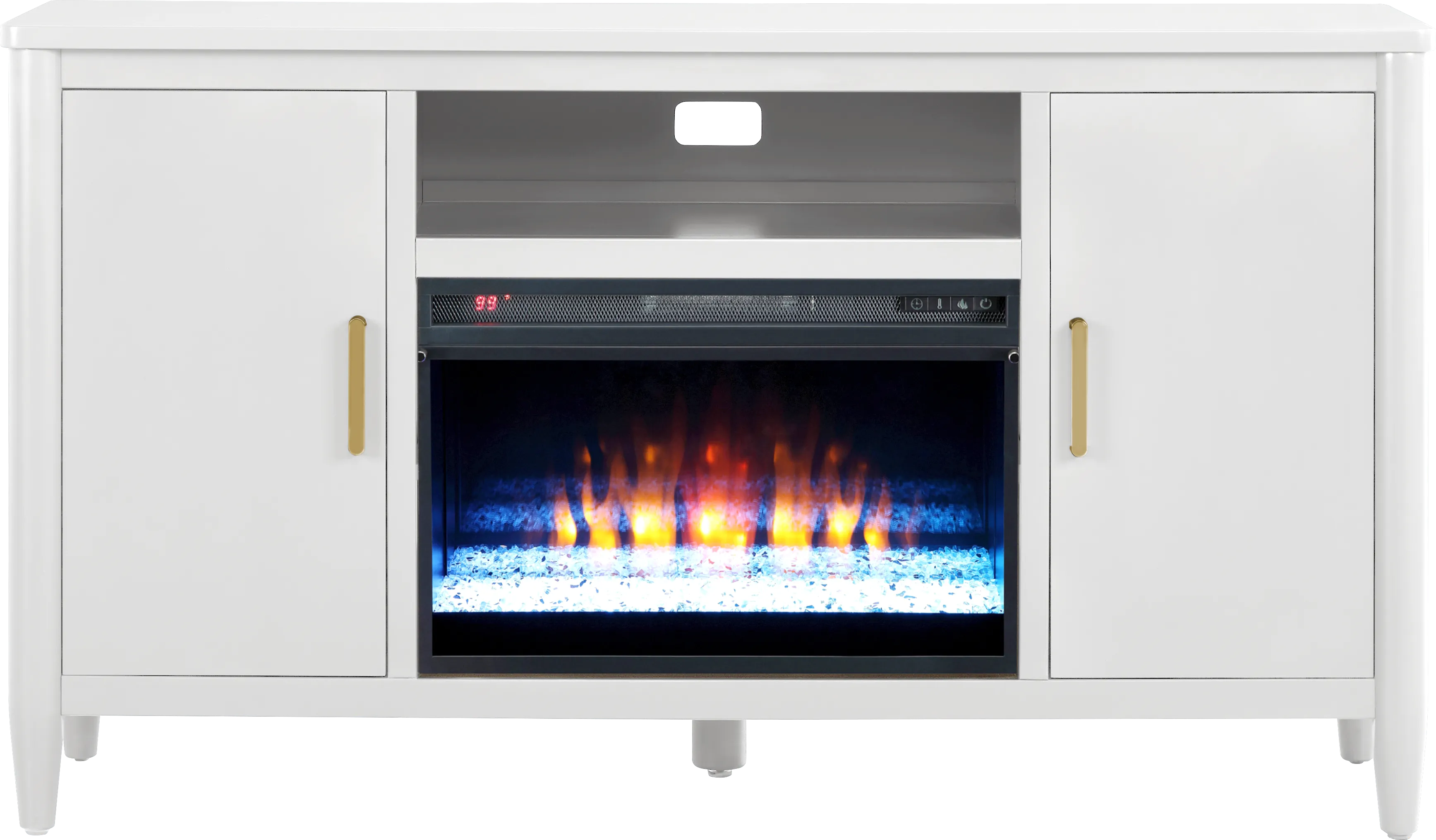Modern Villa White 62 in. Console with Electric Fireplace - Thumbnail - Image 1