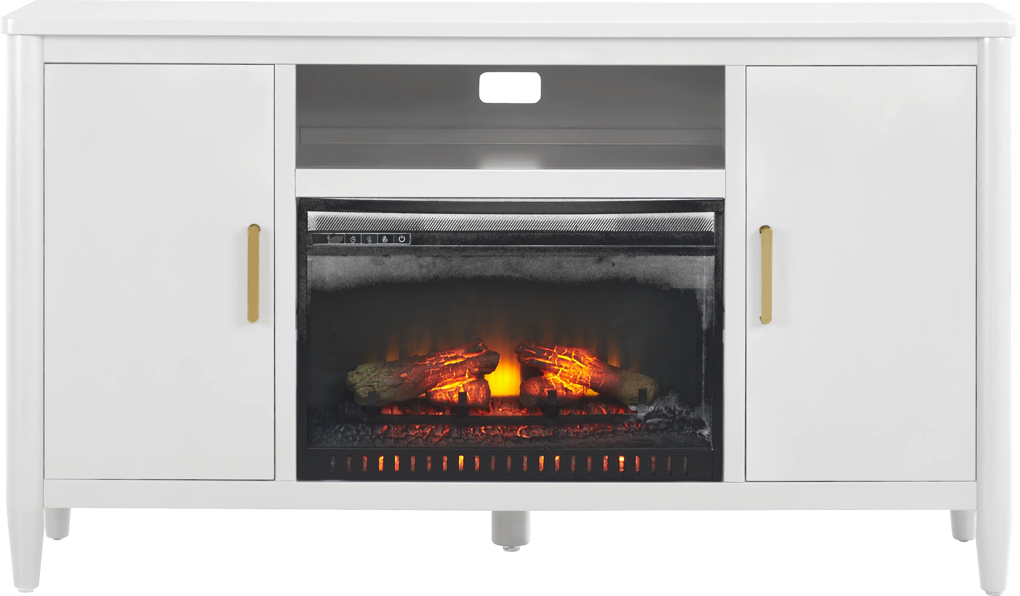Modern Villa White 62 in. Console with Electric Log Fireplace - Thumbnail - Image 1