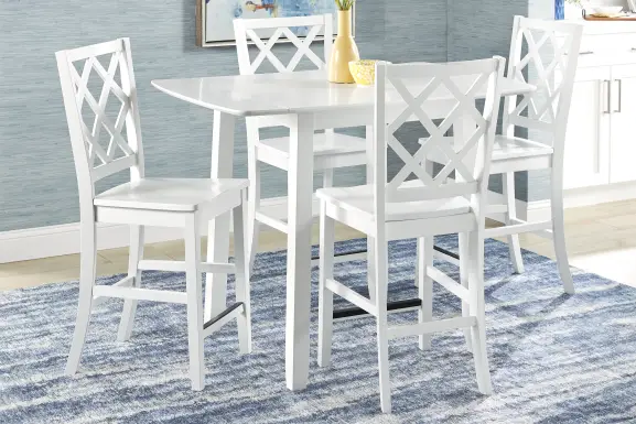 Concord White 5 Pc Counter Height Drop Leaf Dining Room with White Diamond Back Stools