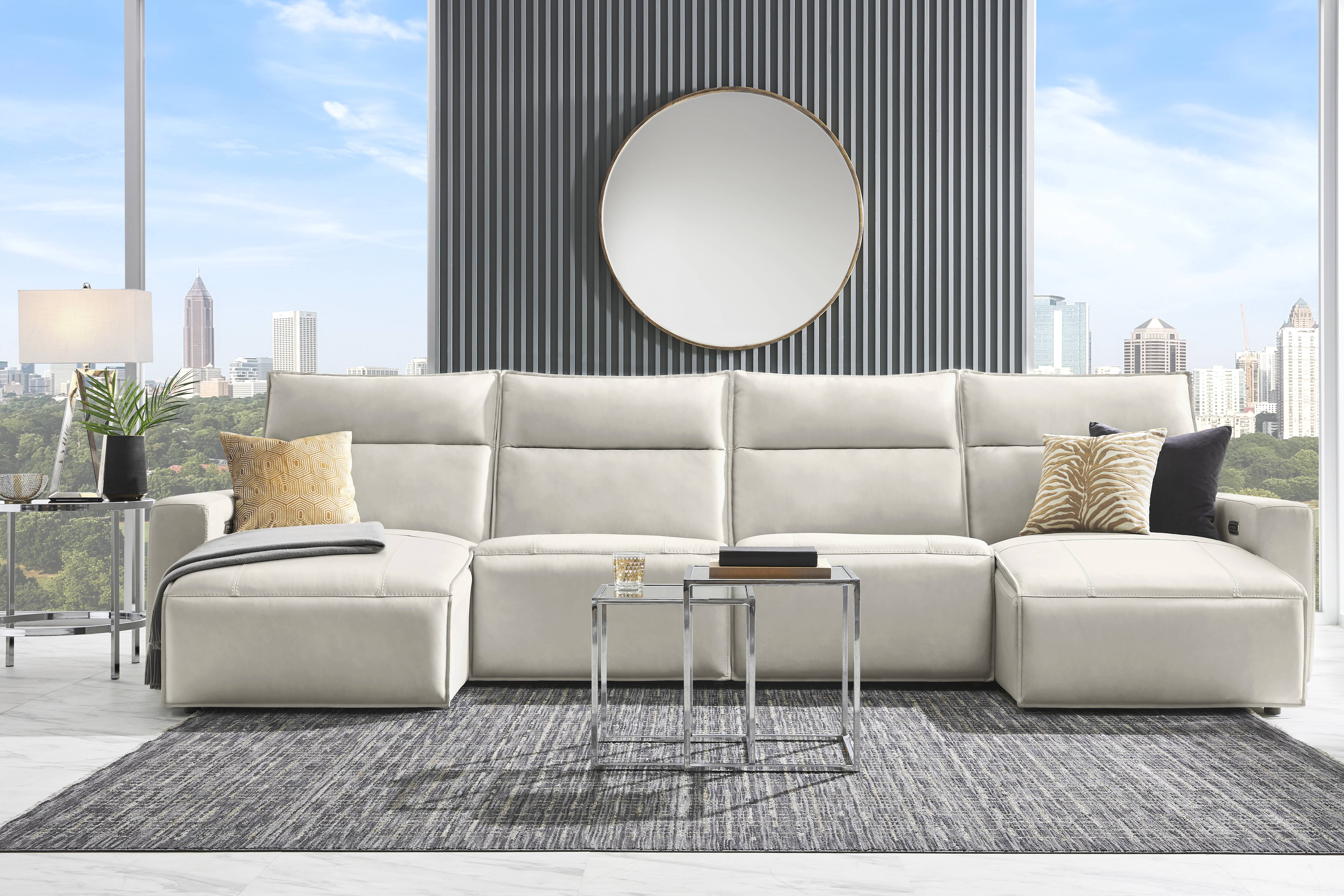 Light Gray Leather 4 Pc Dual Power Reclining ModularTwo