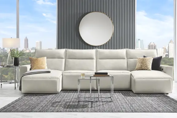 Light Gray Leather 4 Pc Dual Power Reclining ModularTwo