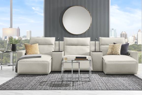 Light Gray Leather 5 Pc Dual Power Reclining ModularTwo