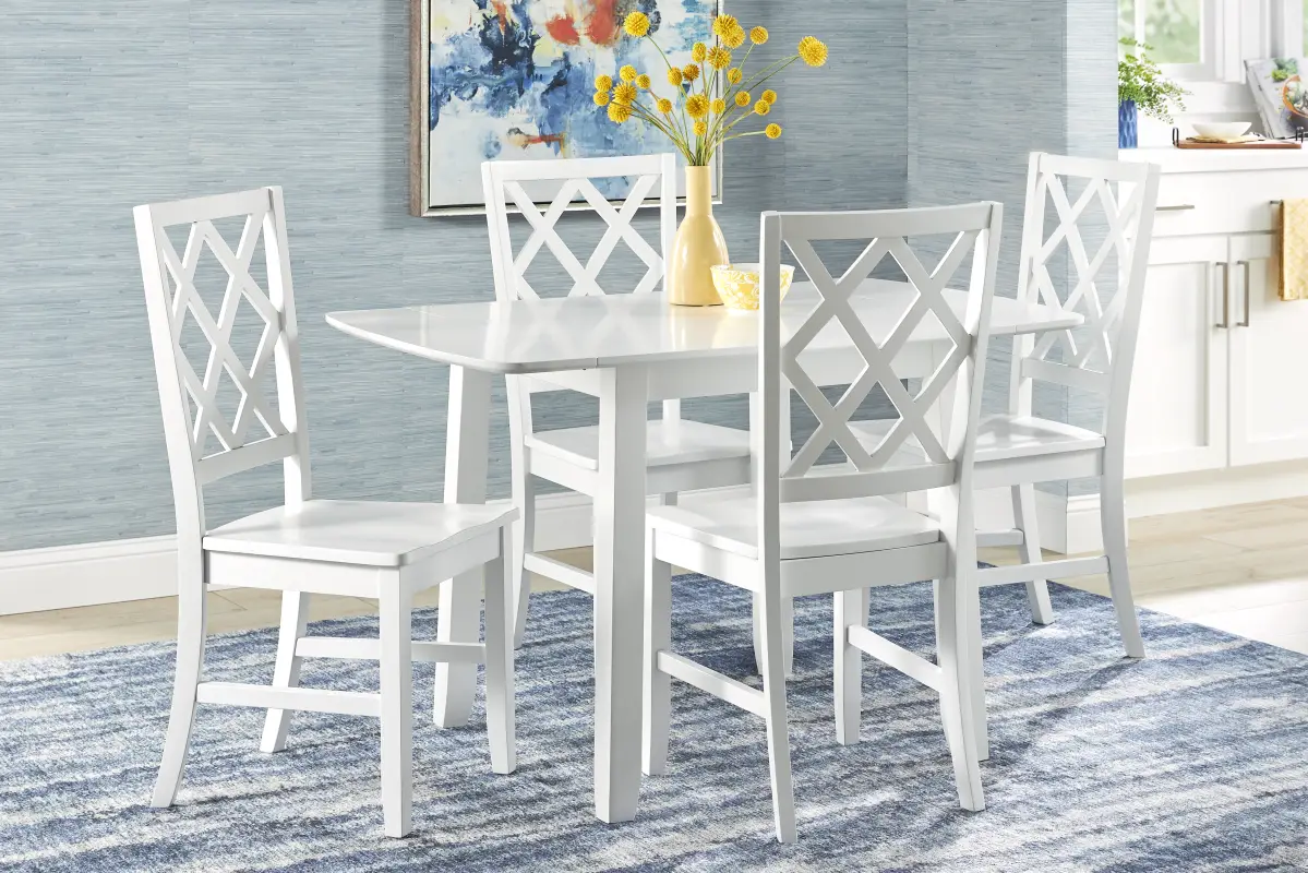 Concord White 5 Pc Drop Leaf Dining Room with Diamond Back Chairs