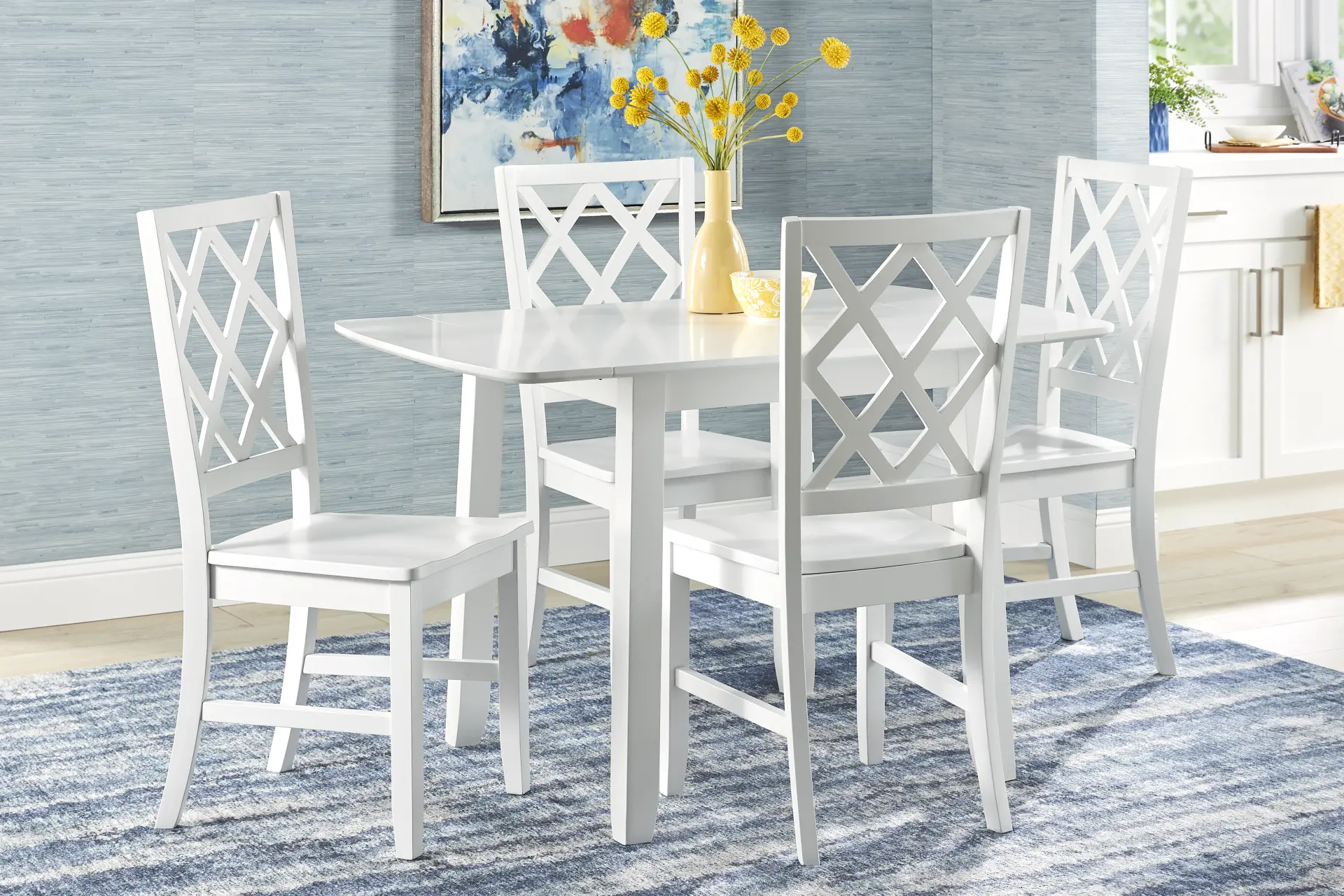 Concord White 5 Pc Drop Leaf Dining Room with Diamond Back Chairs