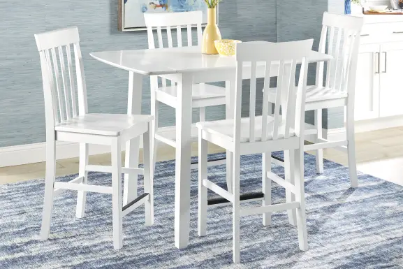 Concord White 5 Pc Counter Height Drop Leaf Dining Room with White Slat Back Stools
