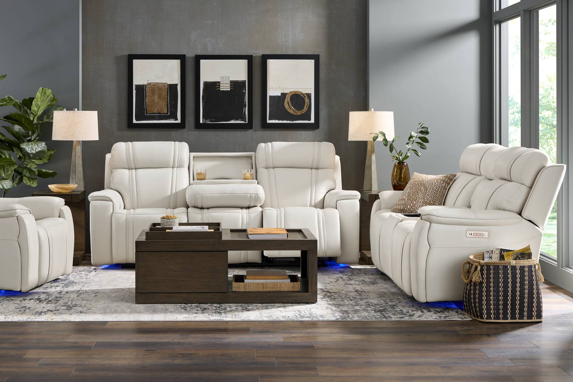 Sound Tech by Shaq Ice Leather 3 Pc Triple Power Reclining Living Room with Audio full room