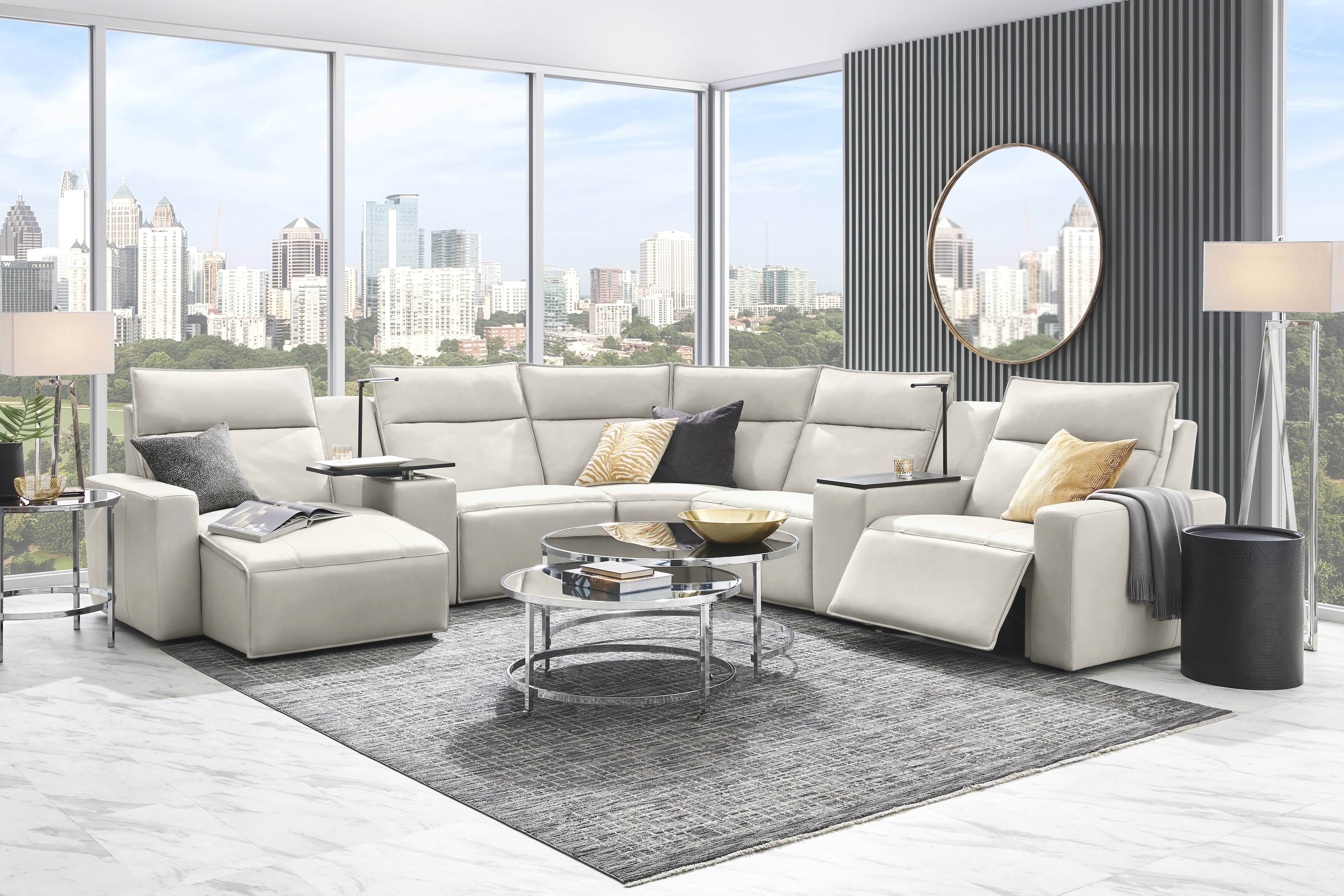 Light Gray Leather 7 Pc Dual Power Reclining ModularTwo