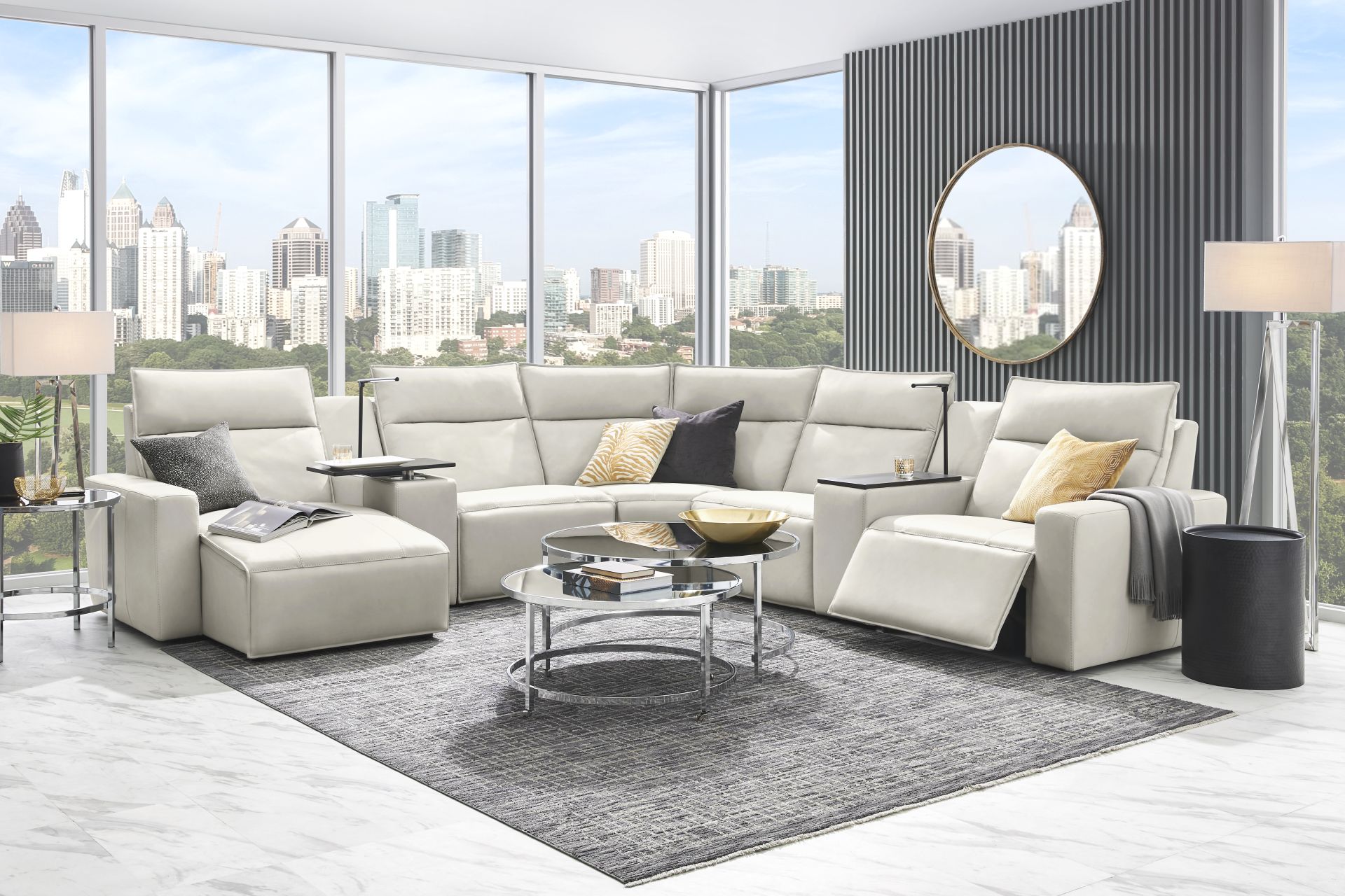 Light Gray Leather 7 Pc Dual Power Reclining ModularTwo - Image 2