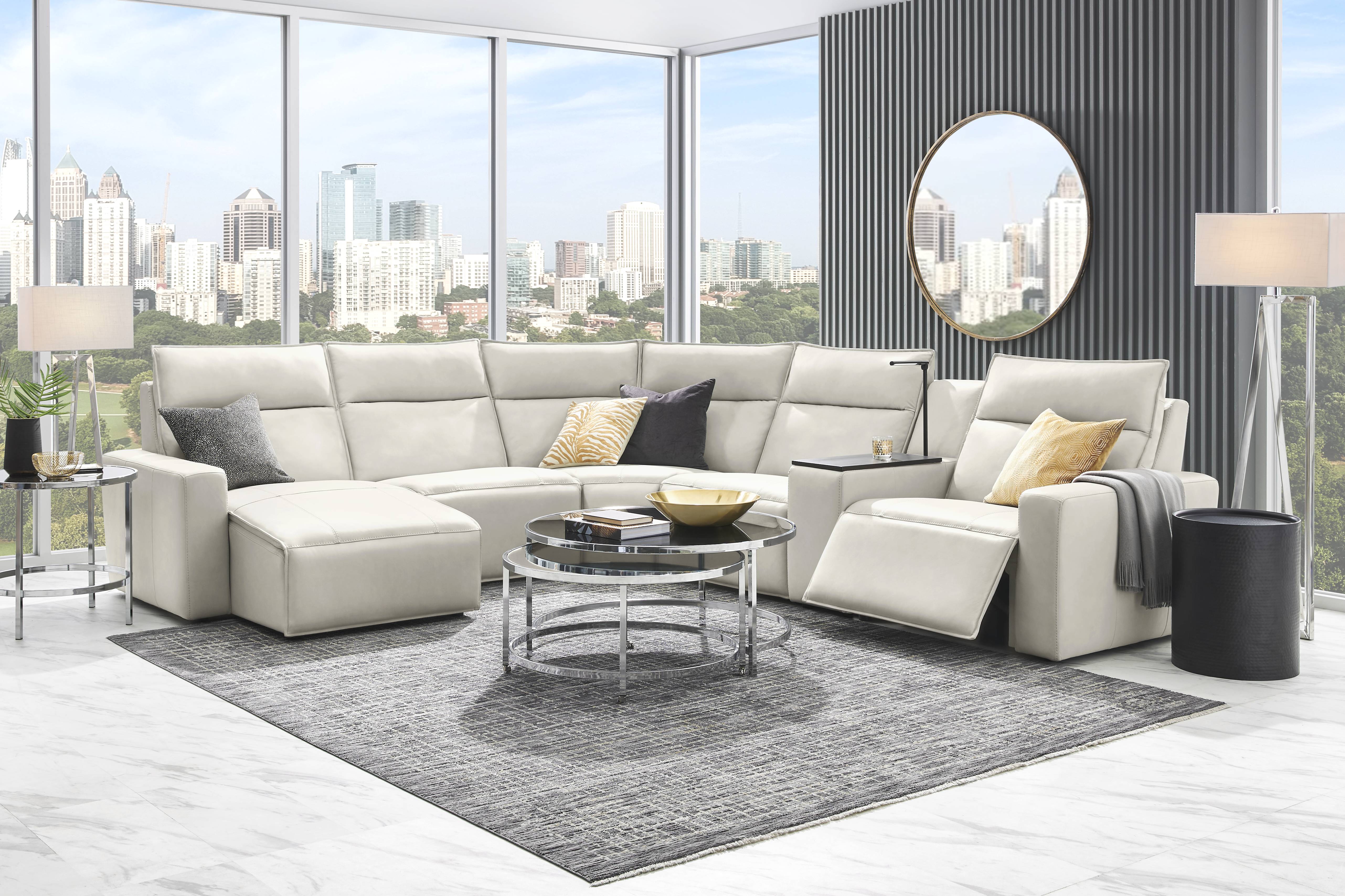 Light Gray Leather 6 Pc Dual Power Reclining ModularTwo