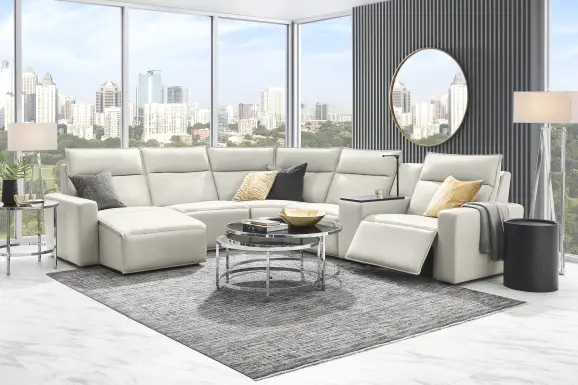 Light Gray Leather 6 Pc Dual Power Reclining ModularTwo