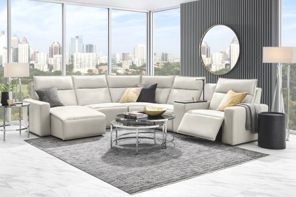 Light Gray Leather 6 Pc Dual Power Reclining ModularTwo