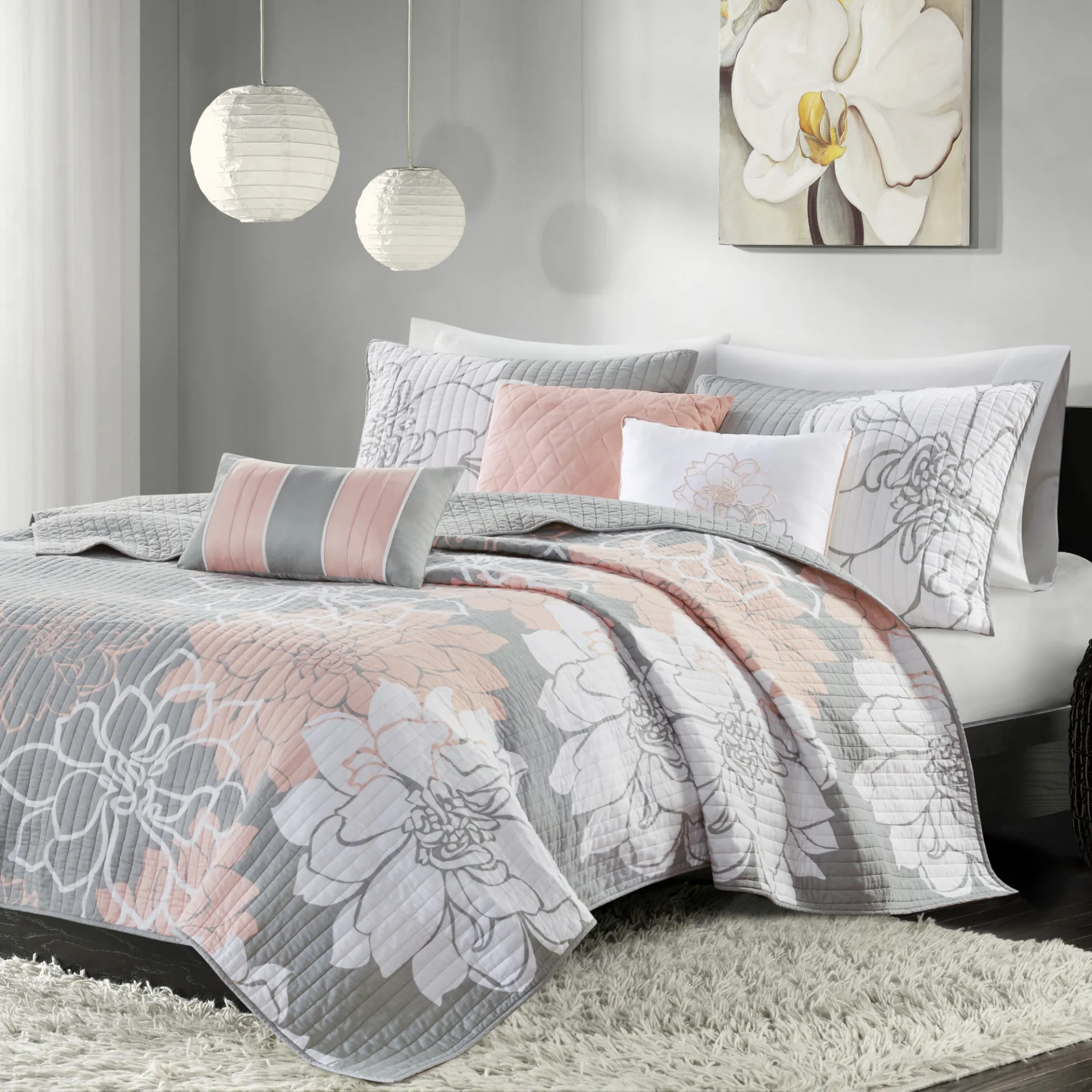 Heslep Peach 6 Pc Full/Queen Quilt Set - Image 1