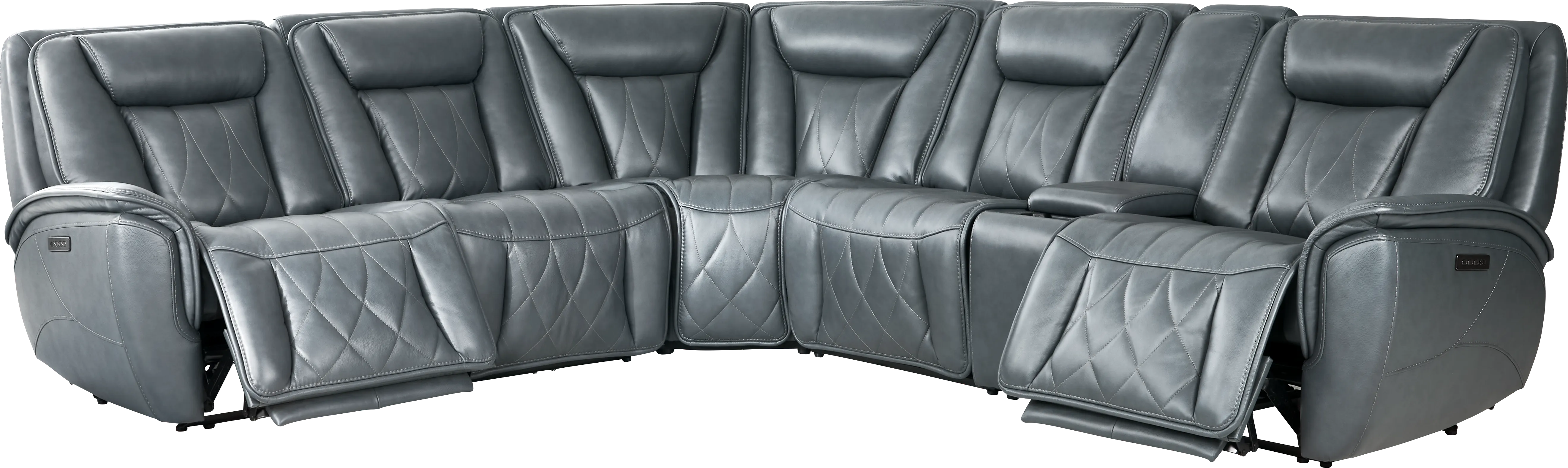 Dalton Blue Leather 6 Pc Triple Power Reclining Sectional - Thumbnail - Image 1