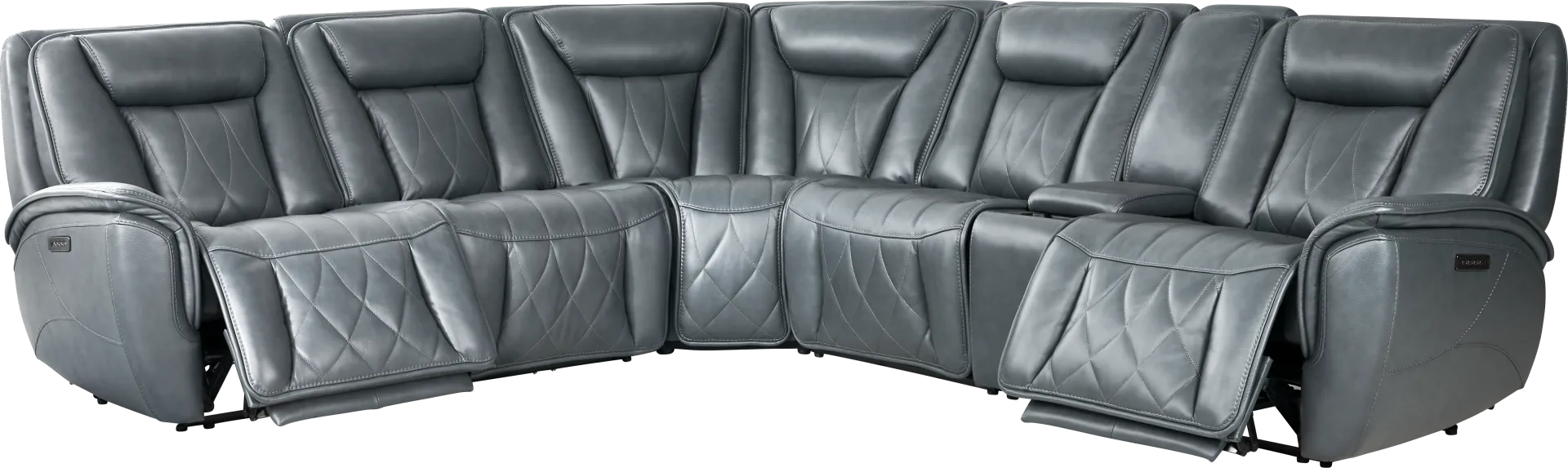 Dalton Blue Leather 6 Pc Triple Power Reclining Sectional - Image 1