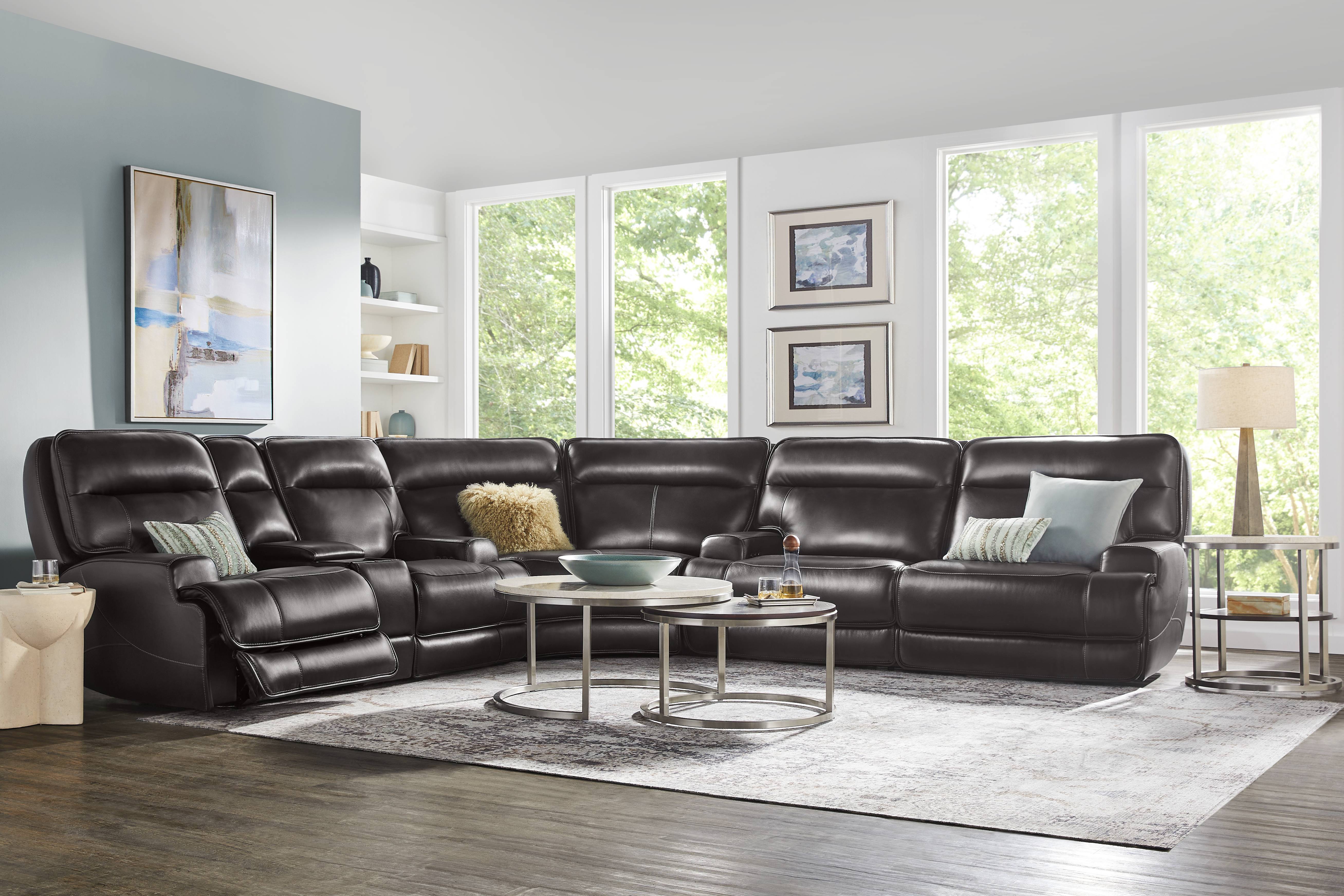 Scarborough Black Leather 6 Pc Dual Power Reclining Sectional Living Room - Thumbnail - Image 1