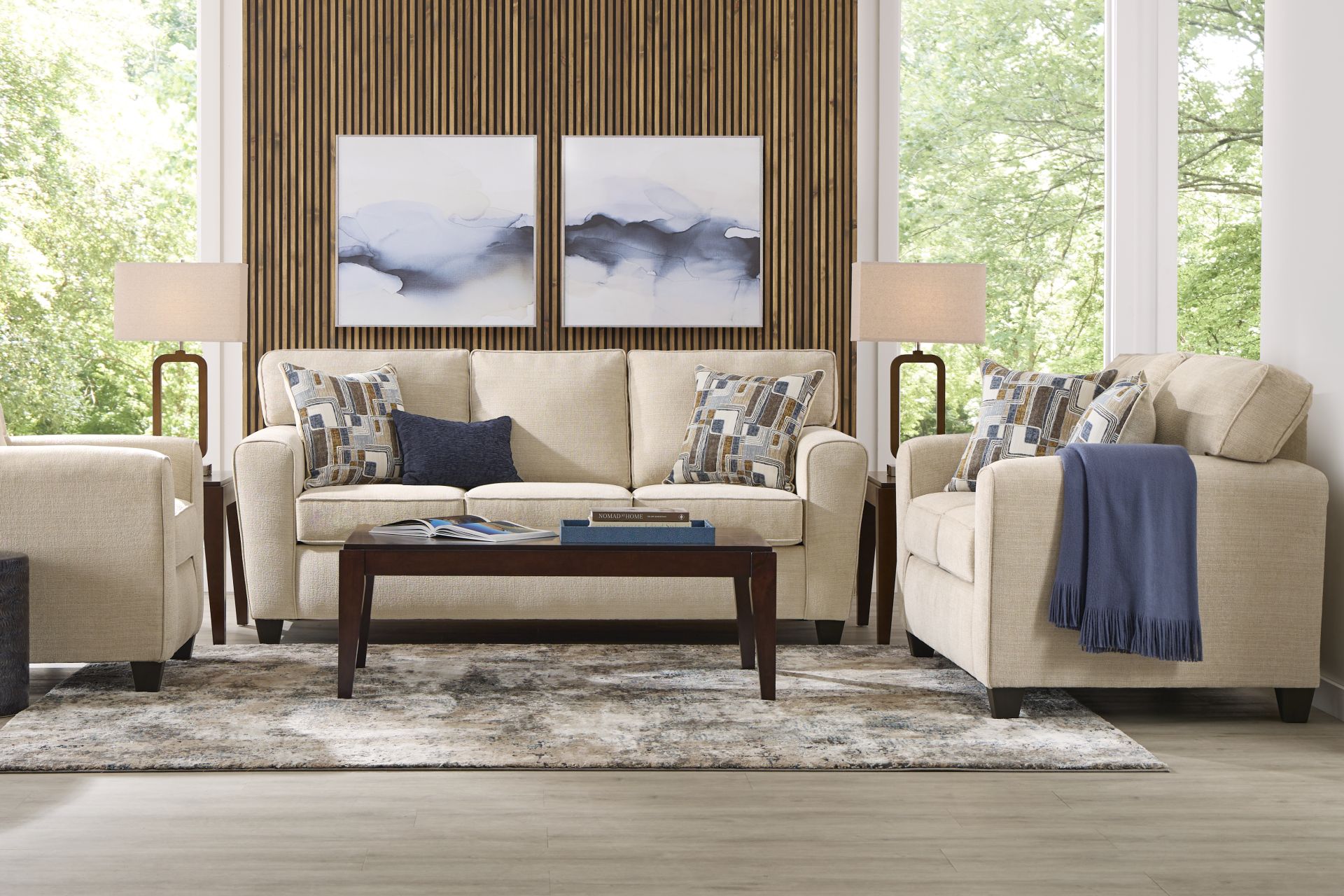Dover Beige 7 Pc Living Room with Gel Foam Sleeper Sofa - Image 1