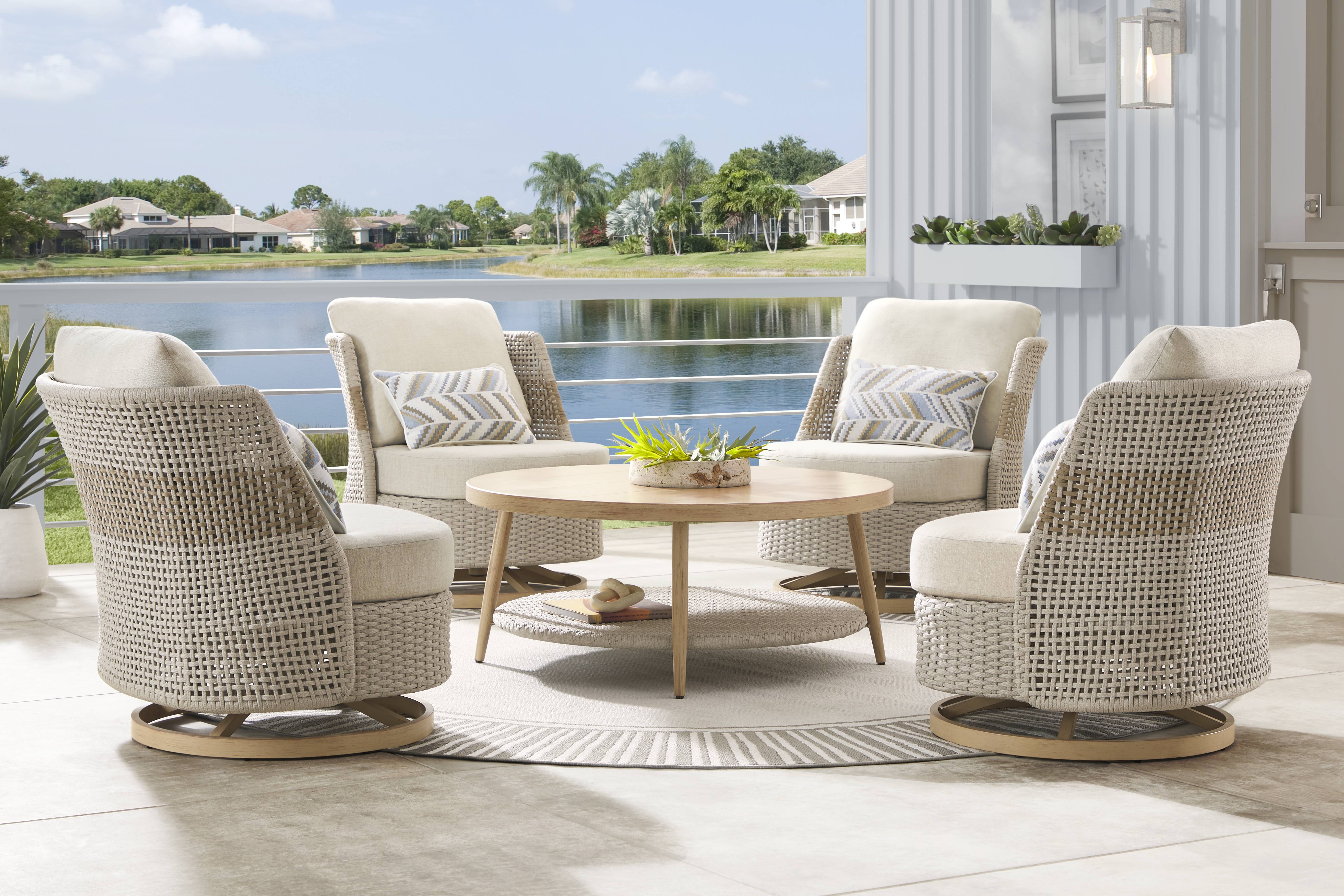 Costa Mesa Natural 5 Pc Outdoor Chat Set - Thumbnail - Image 1