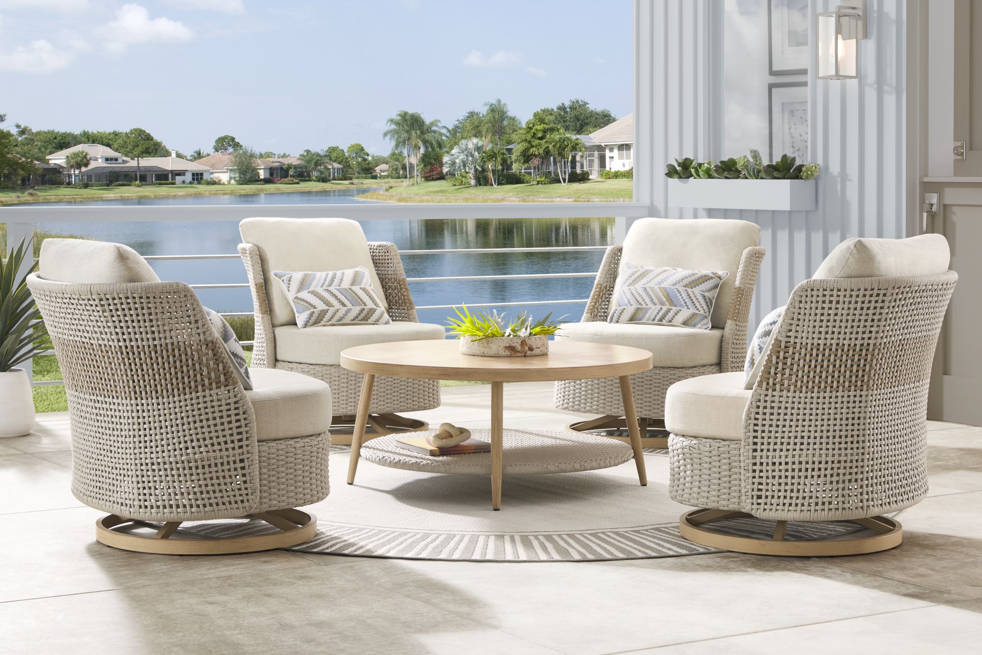 Costa Mesa Natural 5 Pc Outdoor Chat Set - Image 1