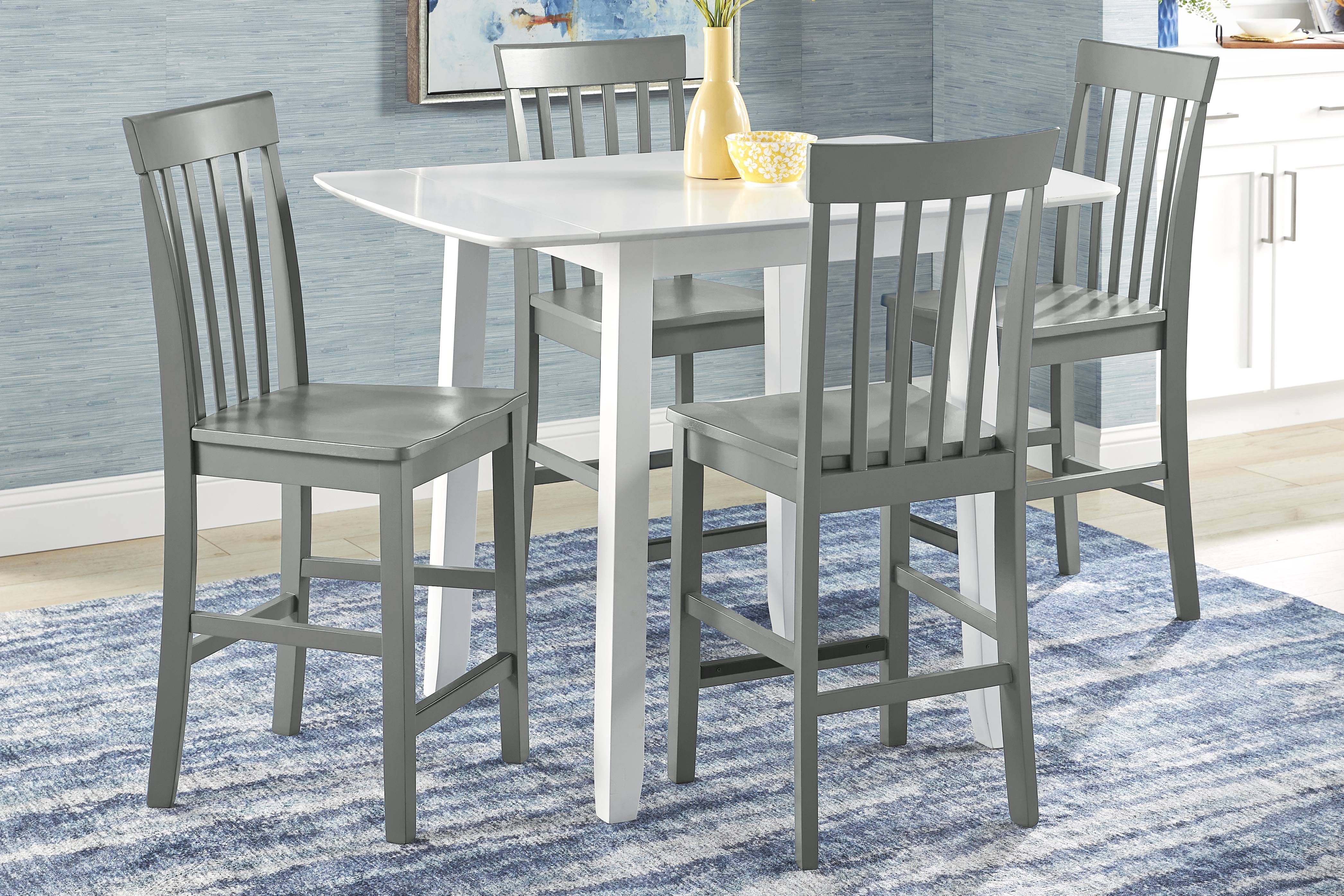 Concord White 5 Pc Counter Height Drop Leaf Dining Room with Gray Slat Back Stools - Thumbnail - Image 1