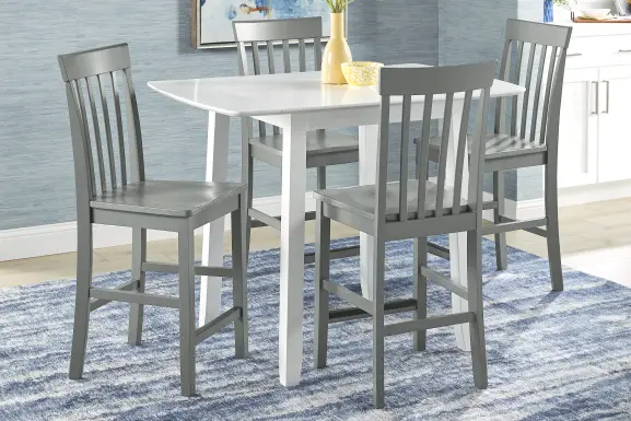 Concord White 5 Pc Counter Height Drop Leaf Dining Room with Gray Slat Back Stools
