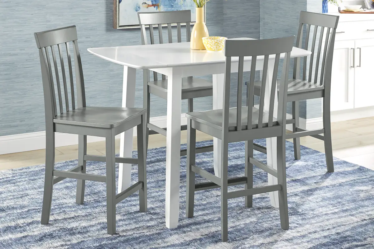 Concord White 5 Pc Counter Height Drop Leaf Dining Room with Gray Slat Back Stools