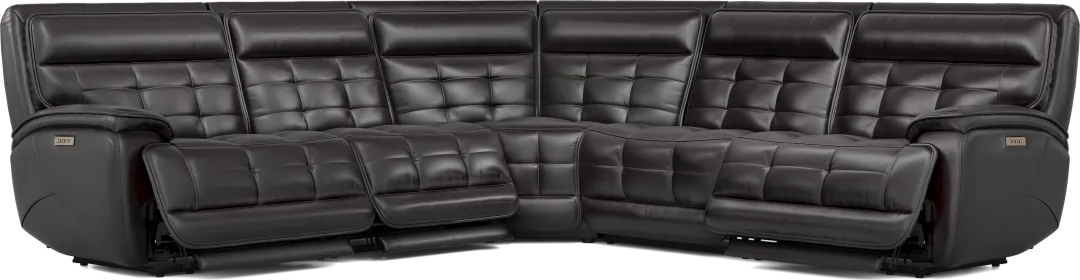 Pacific Heights Black Cherry Leather 5 Pc Dual Power Reclining Sectional