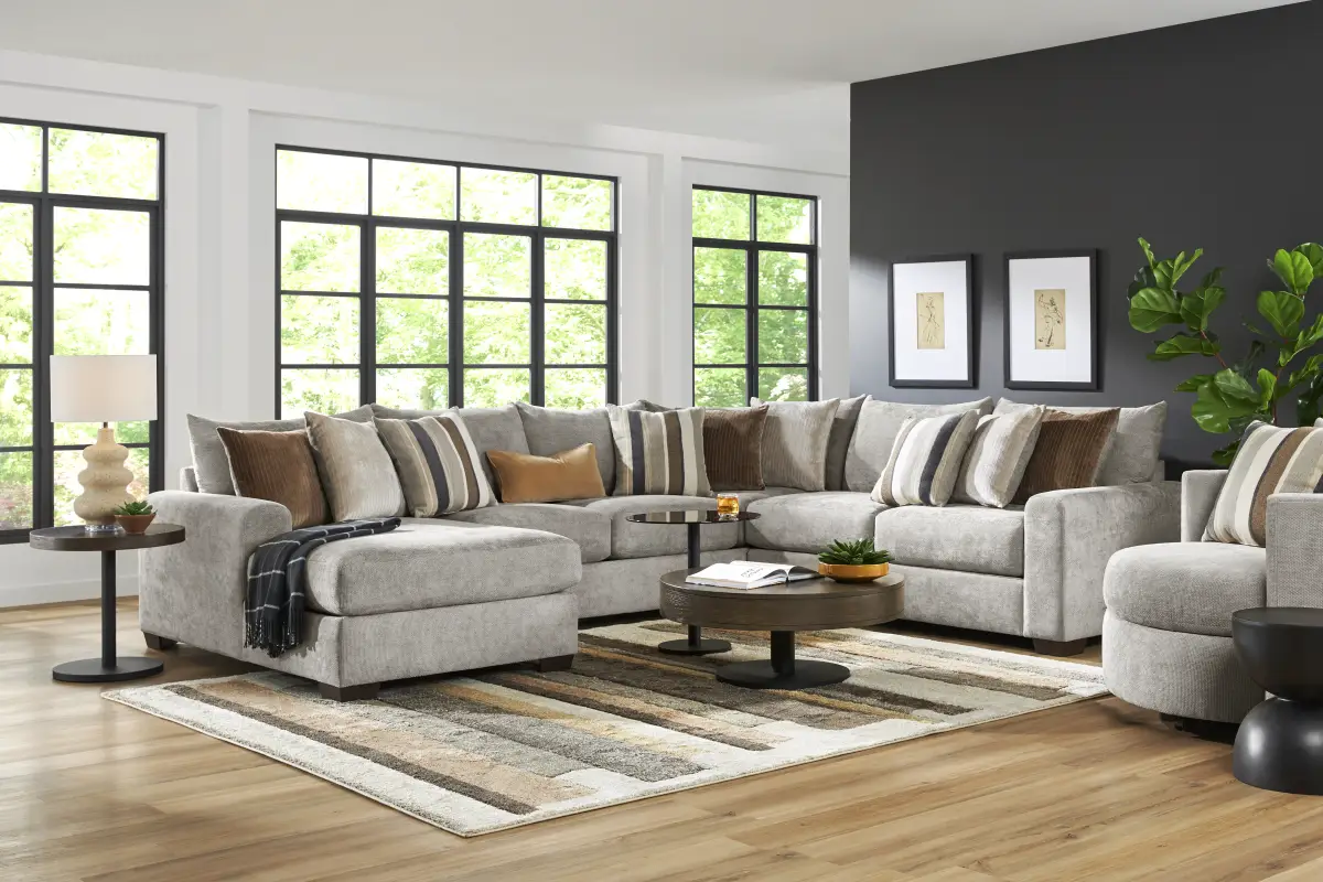Martin Types Grey Martin Gray Chenille Fabric 3 Pc With Chaise Left Arm Sectional | Rooms ...